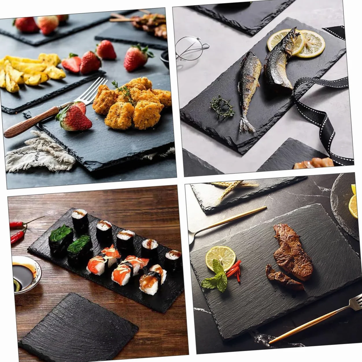 Assiettes à Sushi Isothermes 2 Pièces en Ardoise Noire | Réutilisables, Faciles à Nettoyer, Format Polyvalent pour Sushis et Steaks
