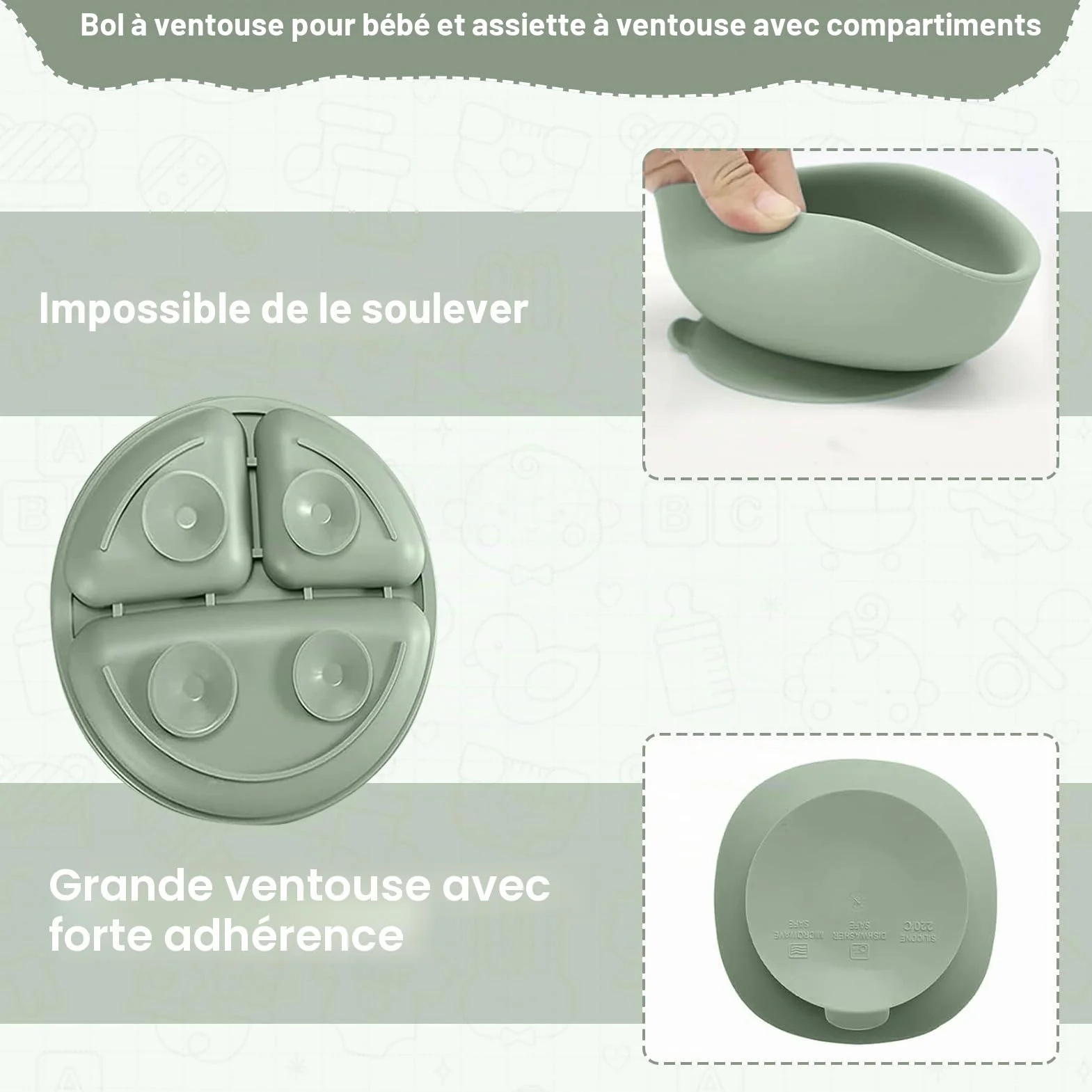 Assiette Bébé Lot de 12 Set Repas Bébé Bol Cuillère Bavoir Silicone Assiette Ventouse Enfant Set Couverts Vaisselle Sevrage