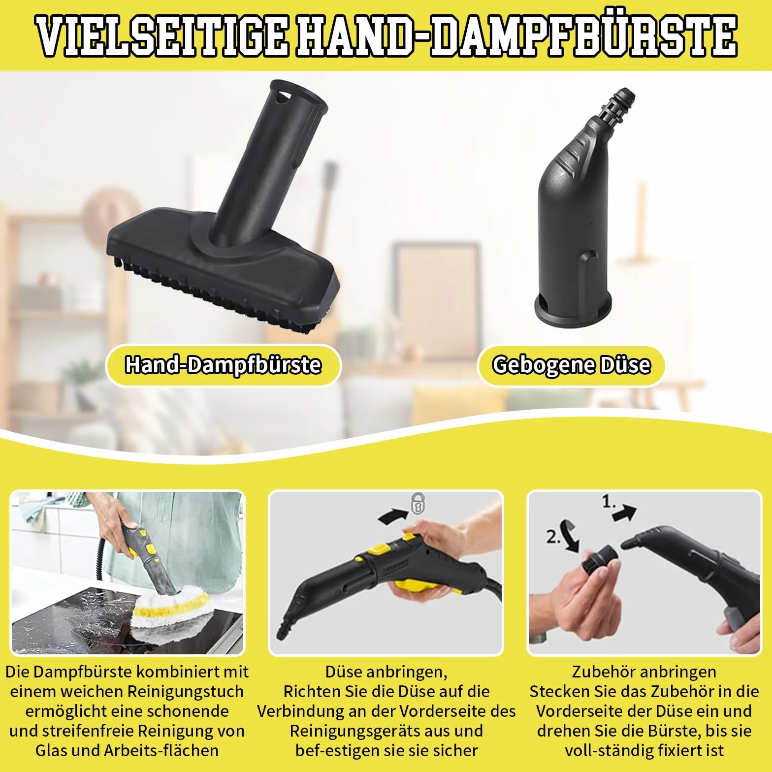 Lot de 11 Accessoires Nettoyeur Vapeur Kärcher SC1 SC2 SC3 SC4 SC5 avec Brosse Ronde, Plate, Buse Incurvée