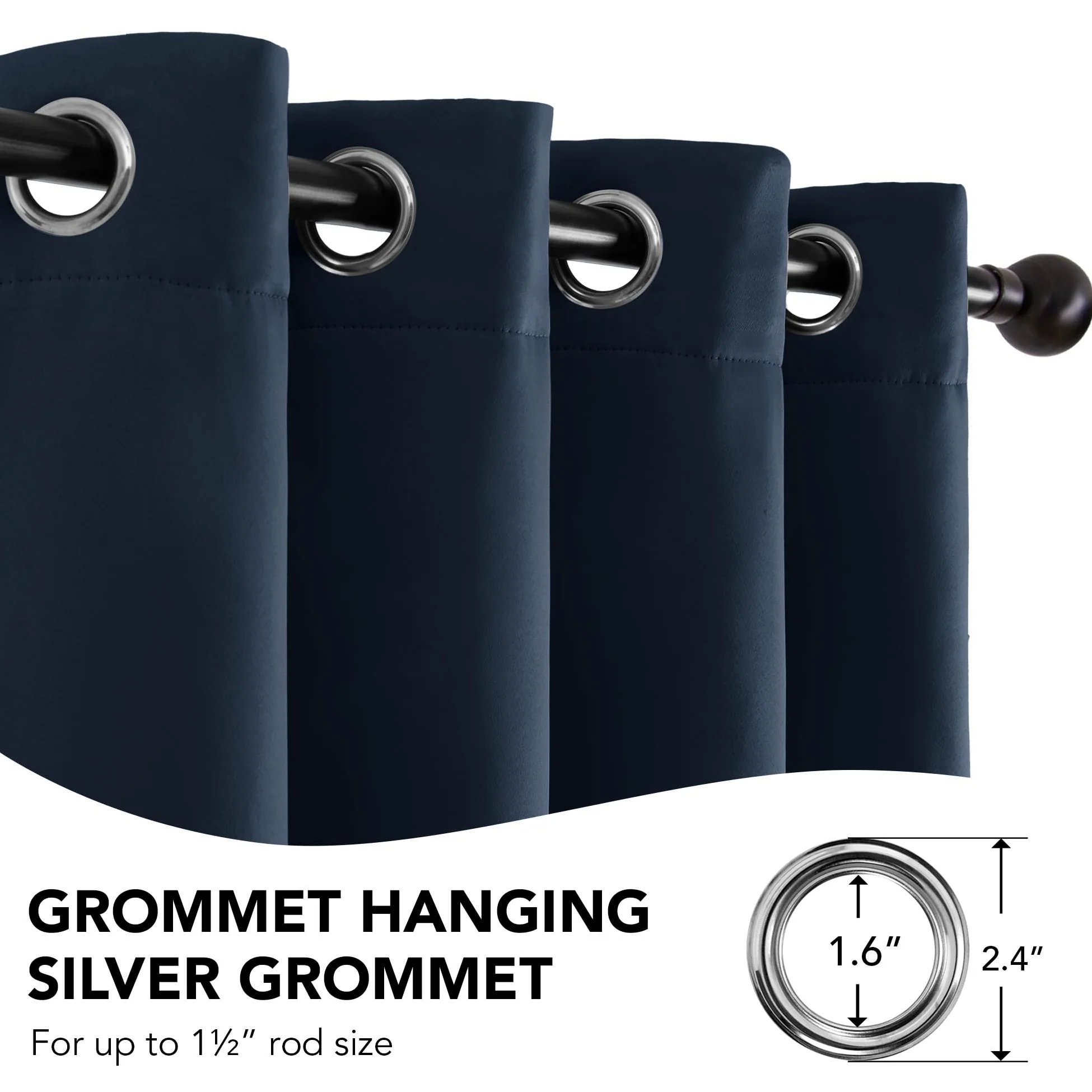 Deconovo Lot de 1 Rideau occultant, Opaque, avec Volants, Thermique, pour Chambre à Coucher, Salon, Isolation Thermique Dos Blanc, 300L X 245H cm (1 Panneaux) Bleu Marine