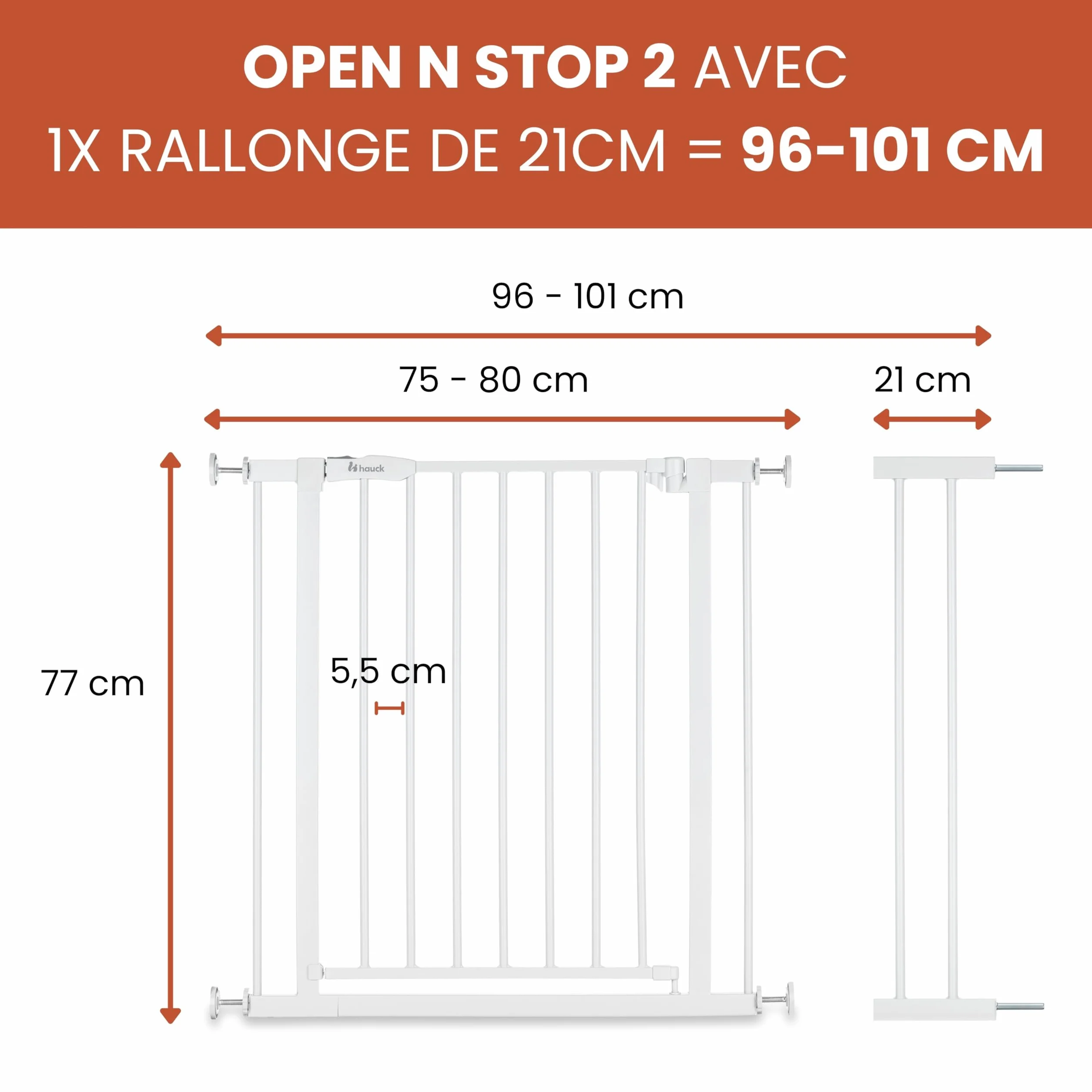 Hauck Barriere de Securite Enfant et Chien Open N Stop 2 Extension 21 cm 96–101 cm 77 cm Blanc