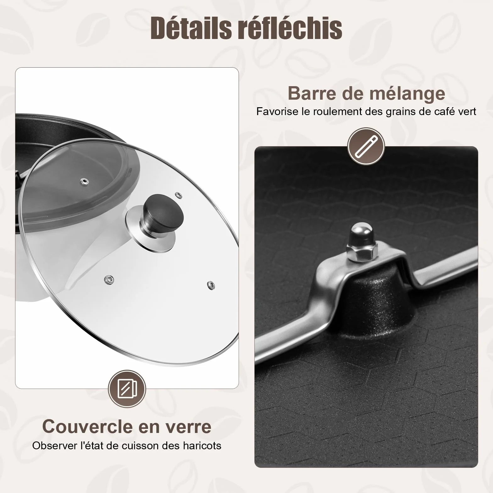 Torréfacteur de Café 1200W avec Température Réglable pour Torréfier les Grains de Café (Blanc)