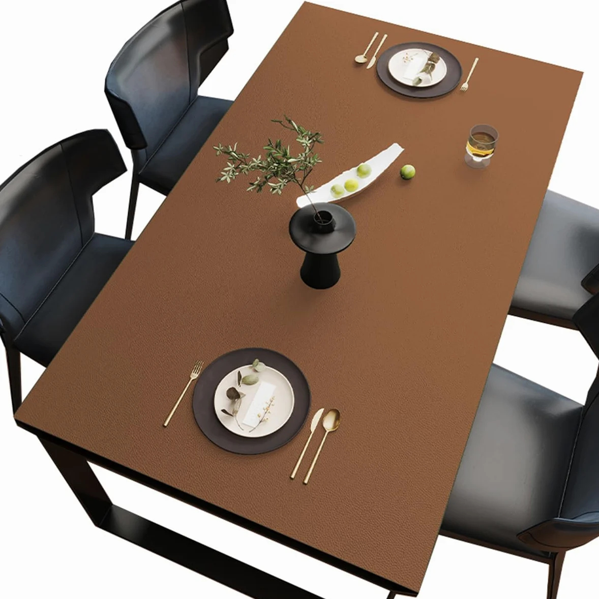 Nappe en Cuir antidérapante Napperon sous-Mains Protection de la Table Facile à Nettoyer Marron 90 * 180cm