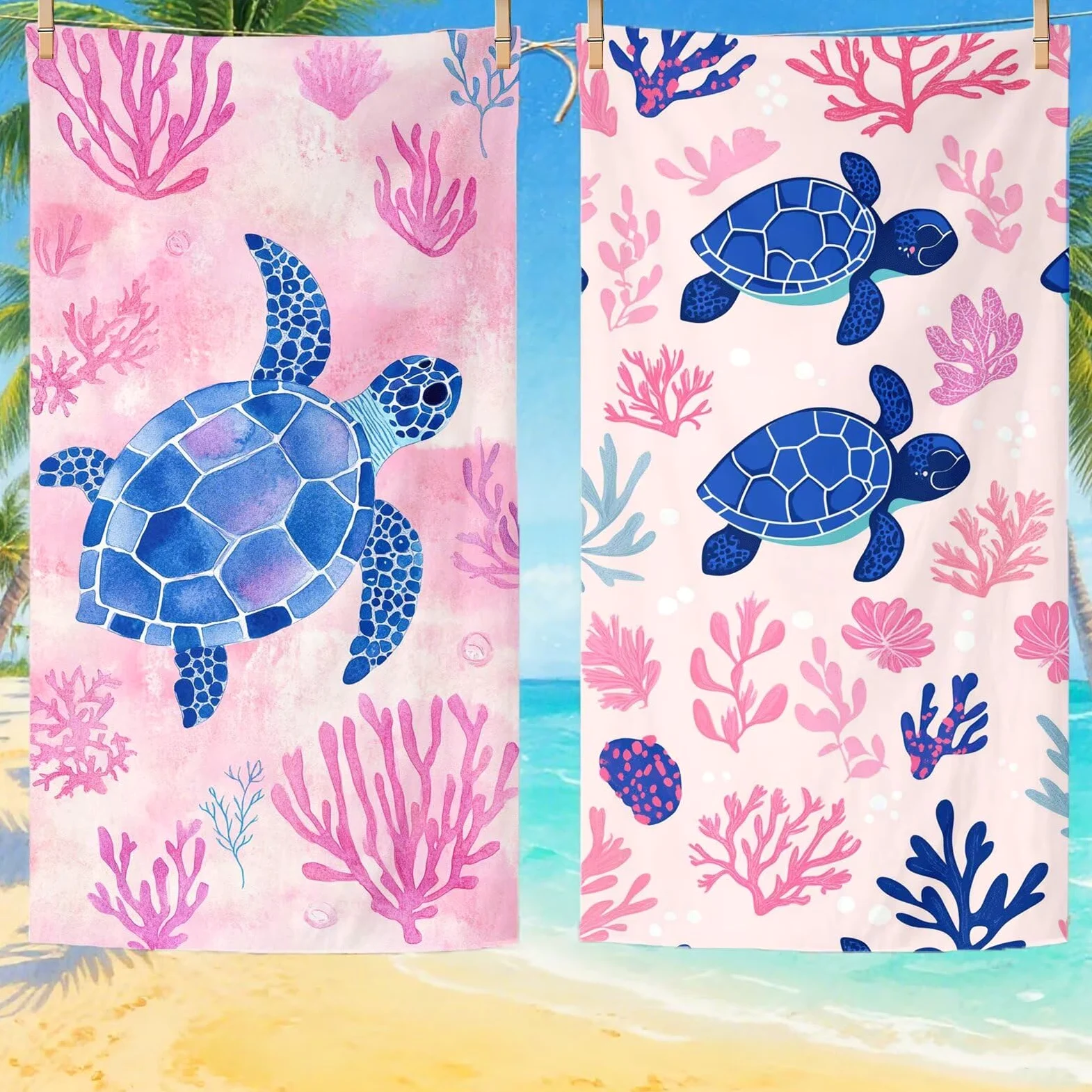Serviette de Plage XXL 100x200 cm,Tortues de mer Serviette Plage Microfibre avec Séchage Rapide Anti-Sable Absorbante Fonction Design pour Vacances Piscine Pique-Nique Voyages Yoga, Cadeau Femme Q-647