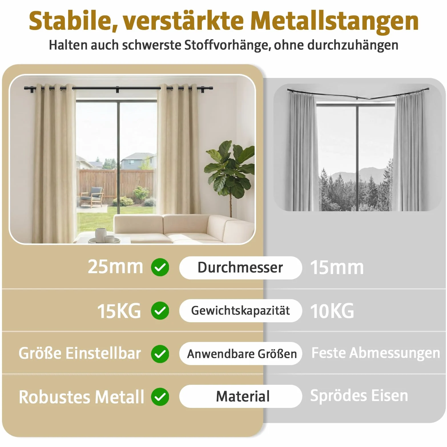 Tringle à rideaux extensible avec support - Noir - 76-397 cm de diamètre - 25 mm de diamètre - Tringle à rideaux extra longue pour chambre à coucher, salon - Métal mat robuste