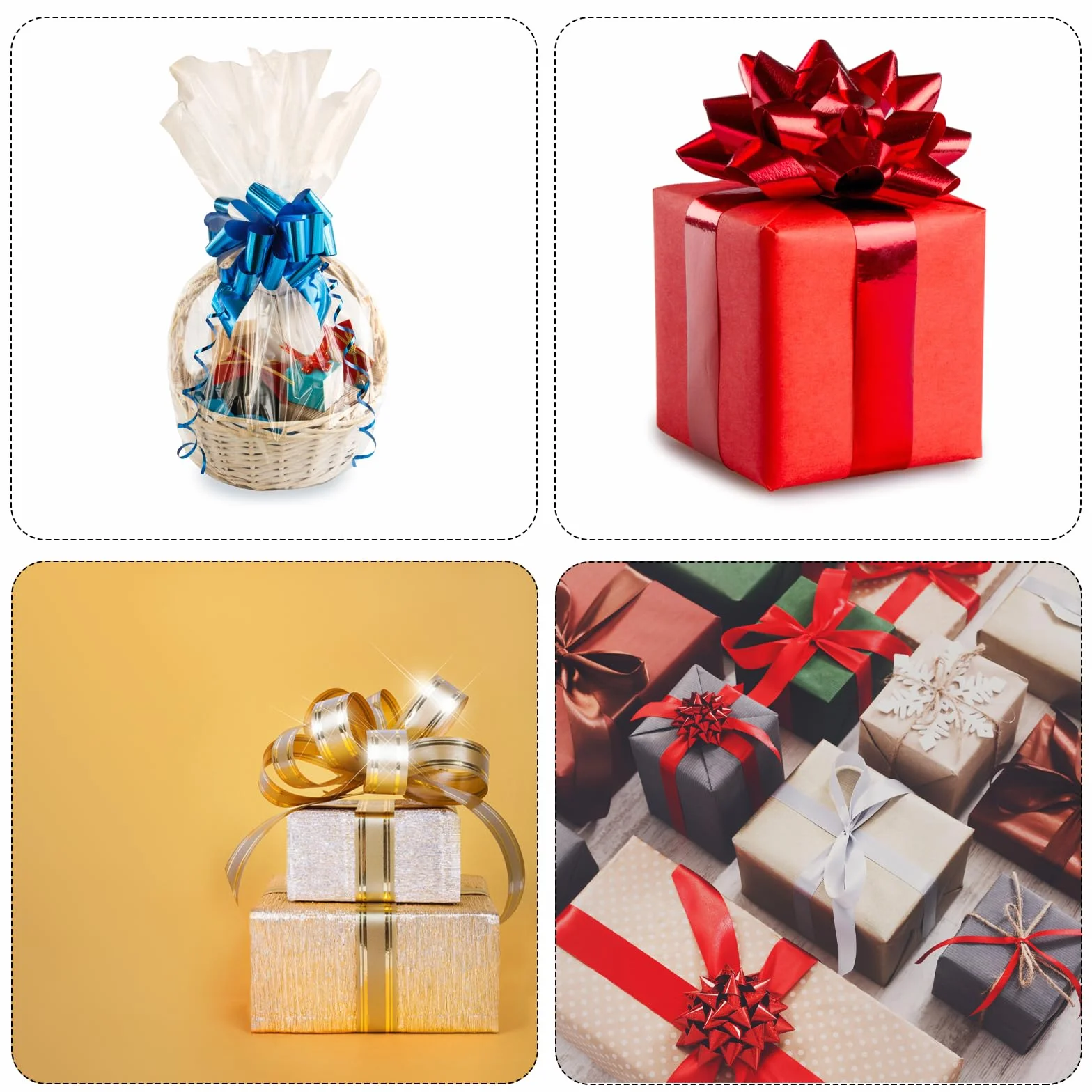 QUARKZMAN Noeud Cadeau 5Pcs 15cm Ruban de Noël Bordure Dorée Organza Bleu