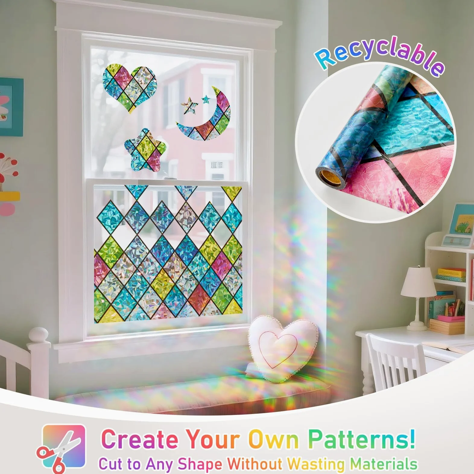 Beautysaid Film de fenêtre en Verre dépoli avec Motif Arc-en-Ciel, Anti-UV, Statique, sans Colle, pour Maison, Chambre à Coucher, Salle de Bain, Bureau, 60 x 400 cm