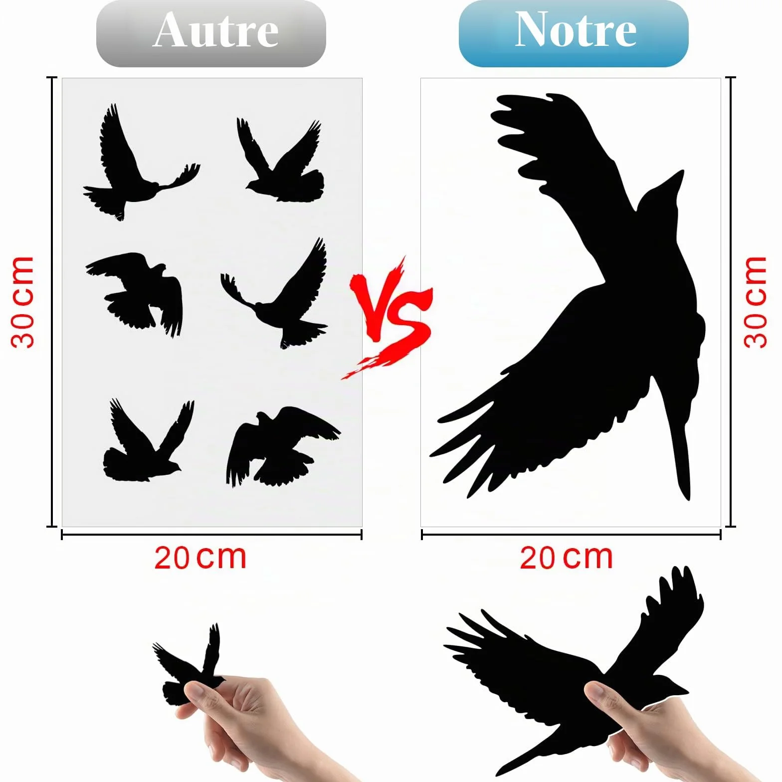 HOOWA Stickers Anti Collision Oiseaux Grand 27-31cm, 9PCS Autocollants Fenetre Electrostatique PVC Noir Protection Oiseaux