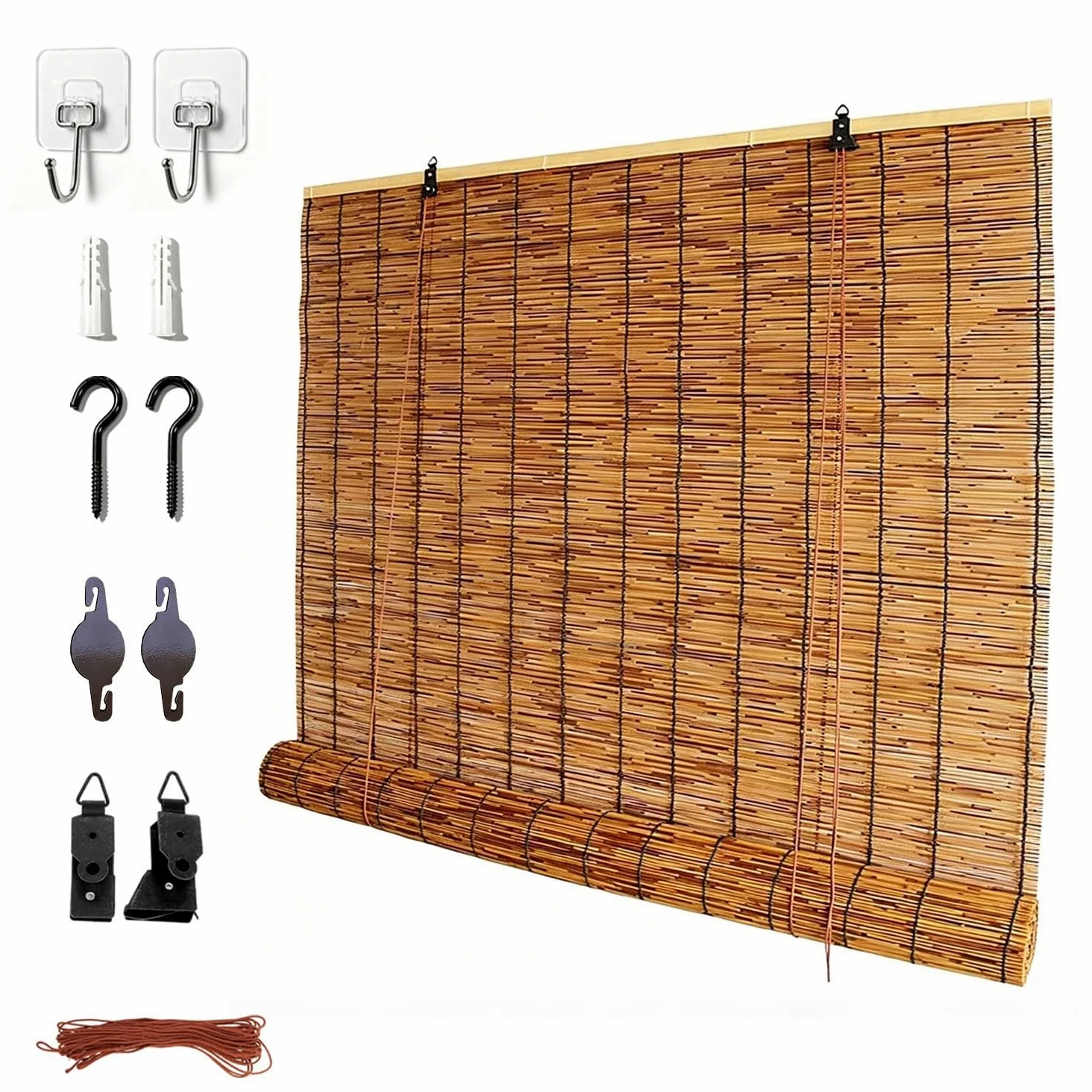 Naturel Store Bambou Enrouleur D'occultation 70% Stores Venitien Bambou Interieur Extérieur pour Fenêtre Porte Imperméables Intimité Rideau de Roseau Rétro Store en Bambou(W140cm x H200cm)