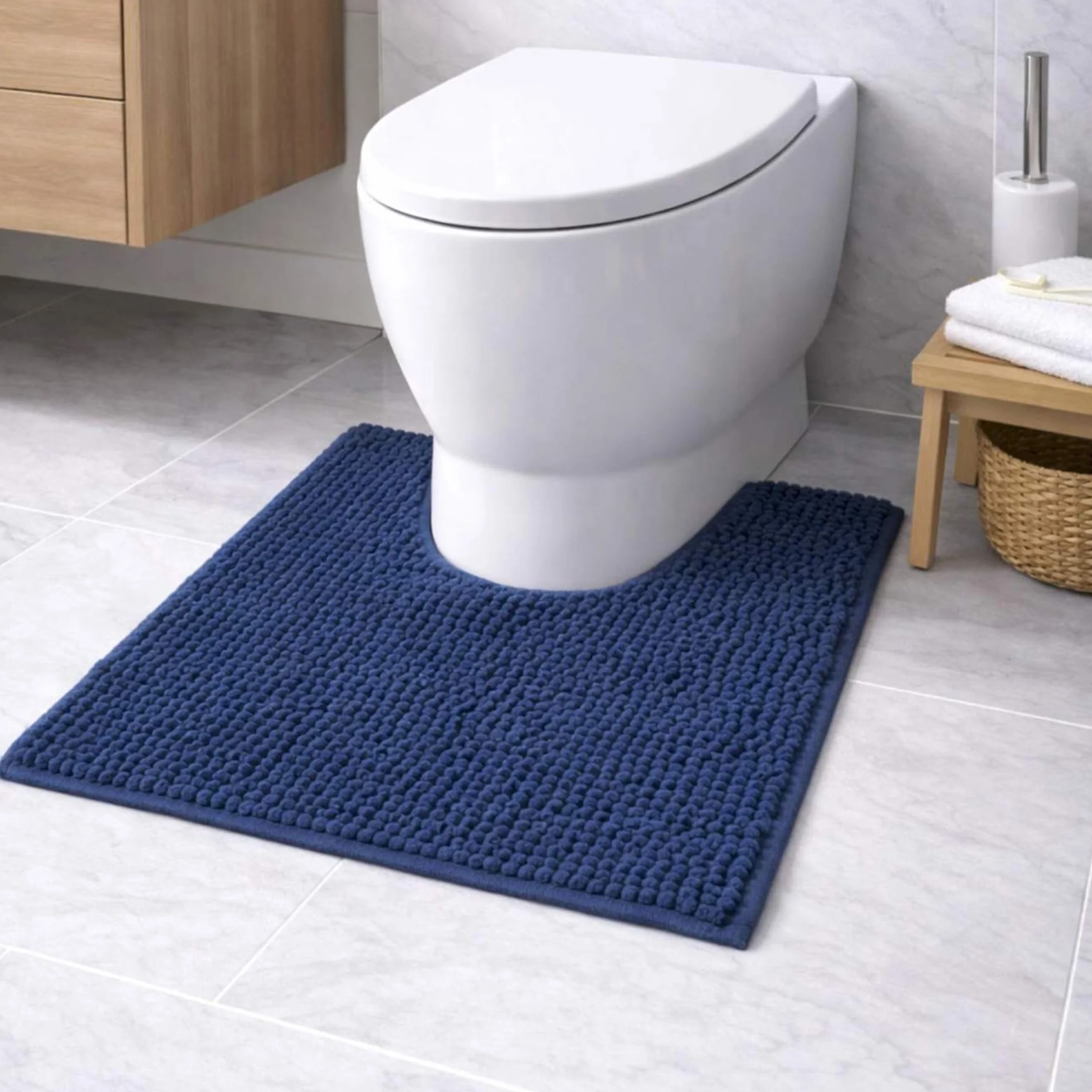 WohnDirect Tapis de Bain Antidérapant Chenille Microfibre Bleu foncé 45x45 cm Lavable Machine