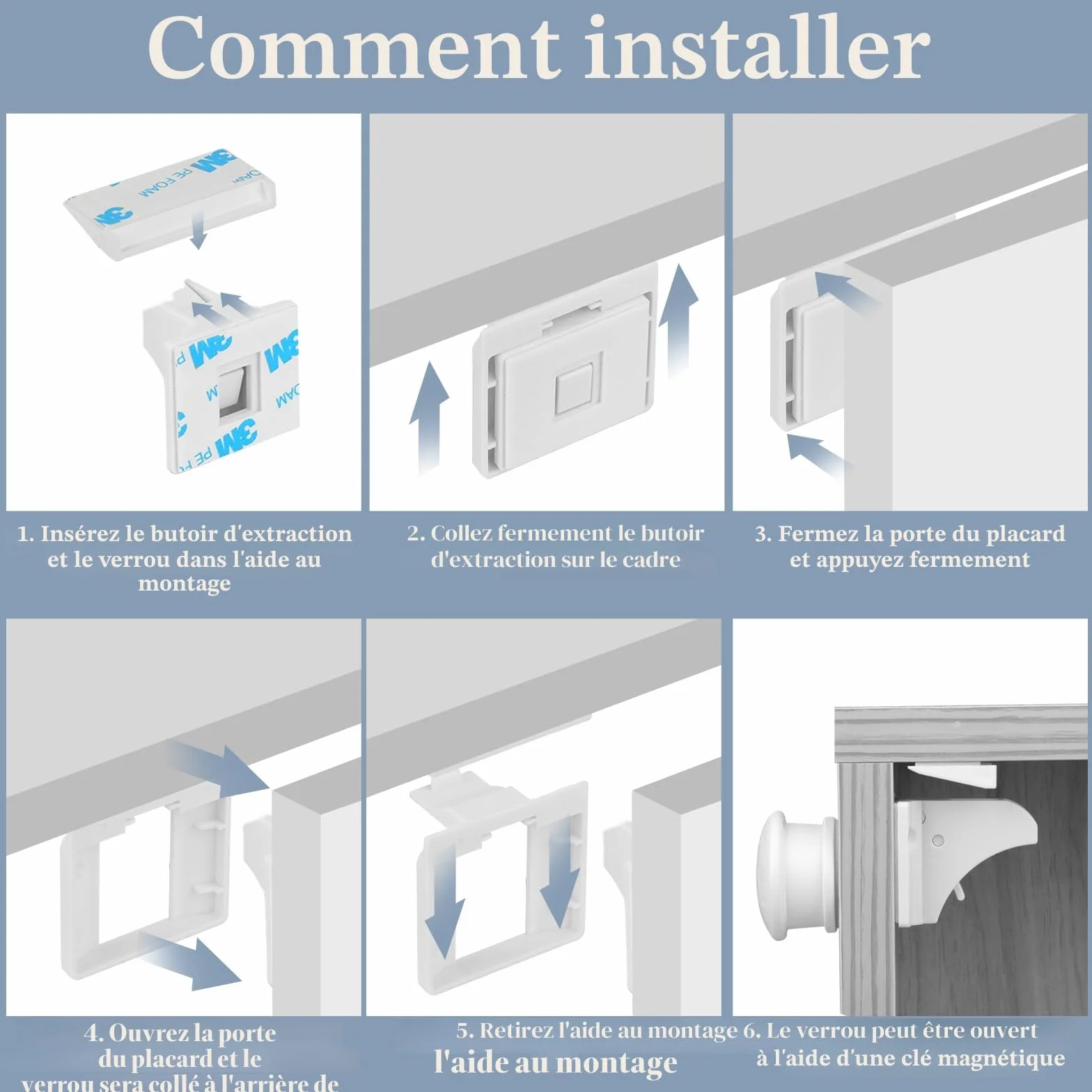 Serrure magnétique pour armoire de sécurité bébé, 20 serrures avec 4 clés