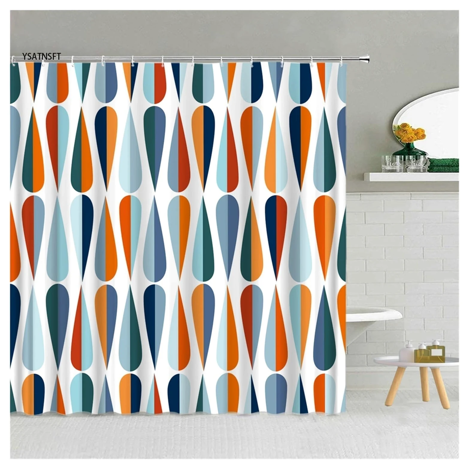 Rideau Douche Rideau de Douche Simple, Noir et Blanc, Motif de gouttelettes d'eau, en Tissu Polyester, for Salle de Bain, Suspendu, décoration de Maison(7502j2,300x180cm-118x70in)