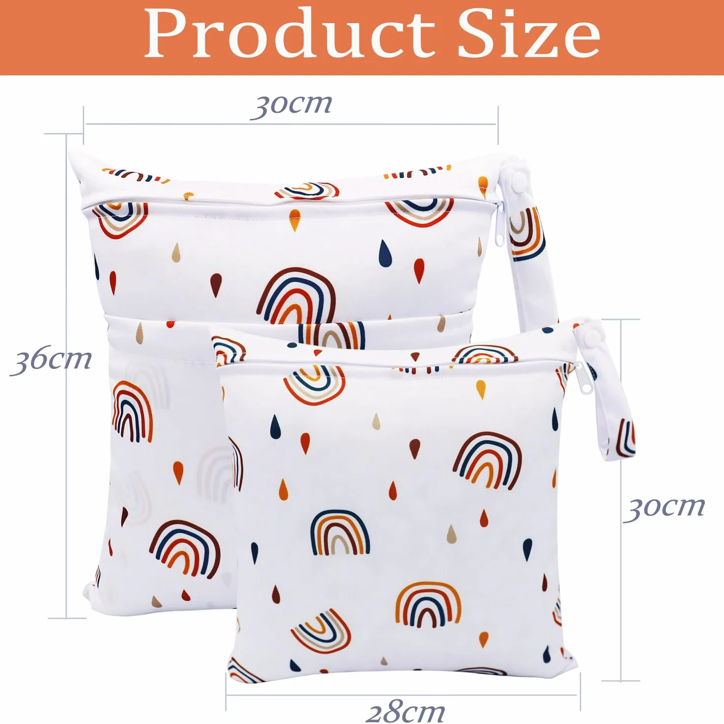 Sac à Couches Lavables 2 PCS Wetbag Étanche Réutilisable Double Fermeture Eclair Arcenciel Blanc