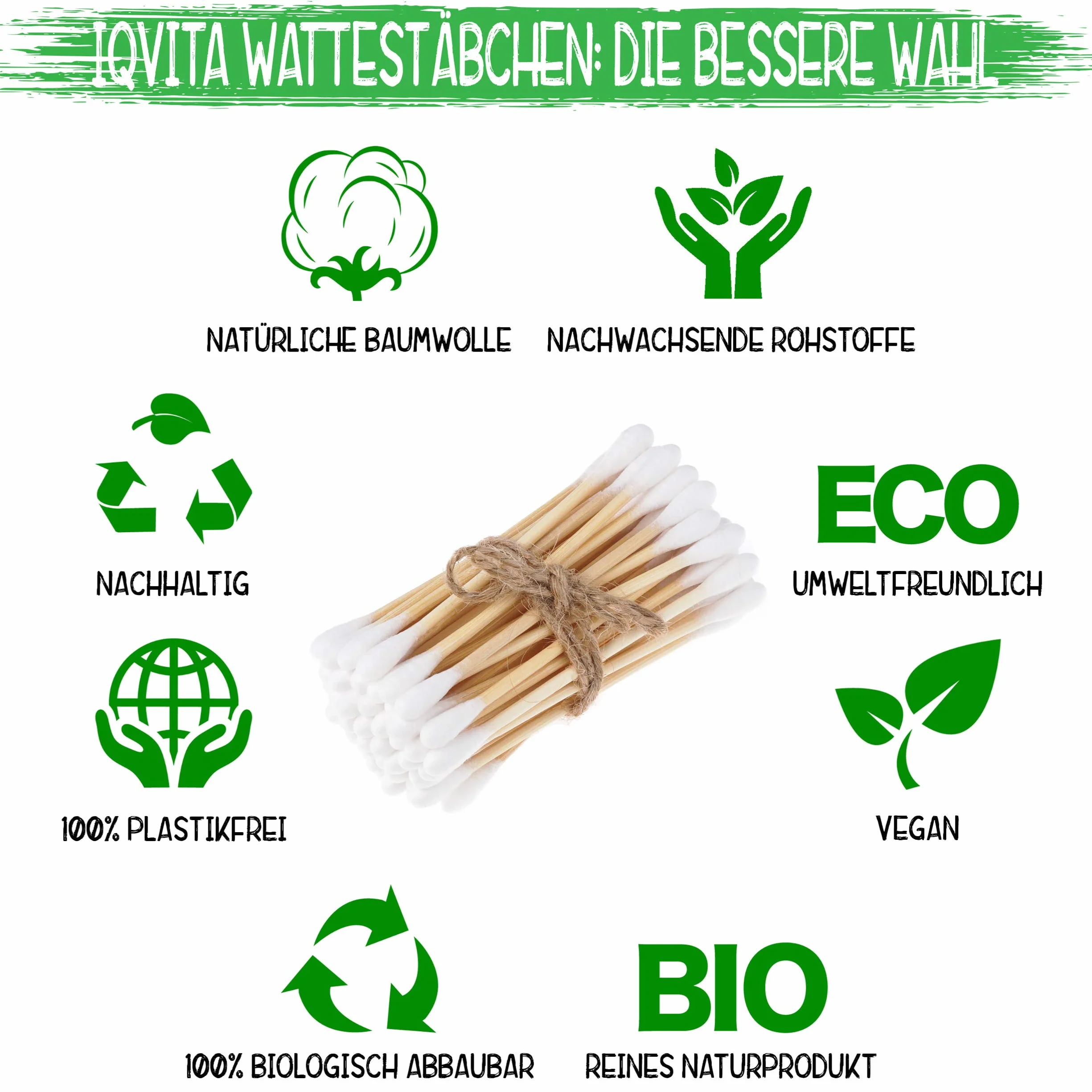 Lot de 6 paquets de 200 cotons-tiges en bambou - 100% sans plastique, biodégradable