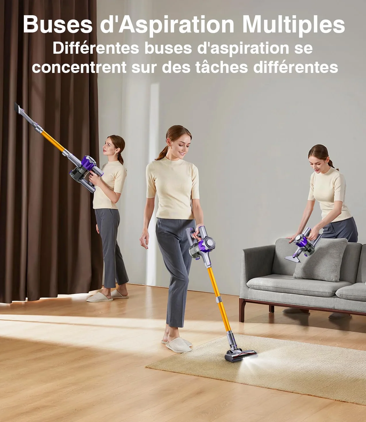 Aspirateur Balai sans Fil 450W 40KPA 50 Minutes Autonomie Écran Intelligent Jaune