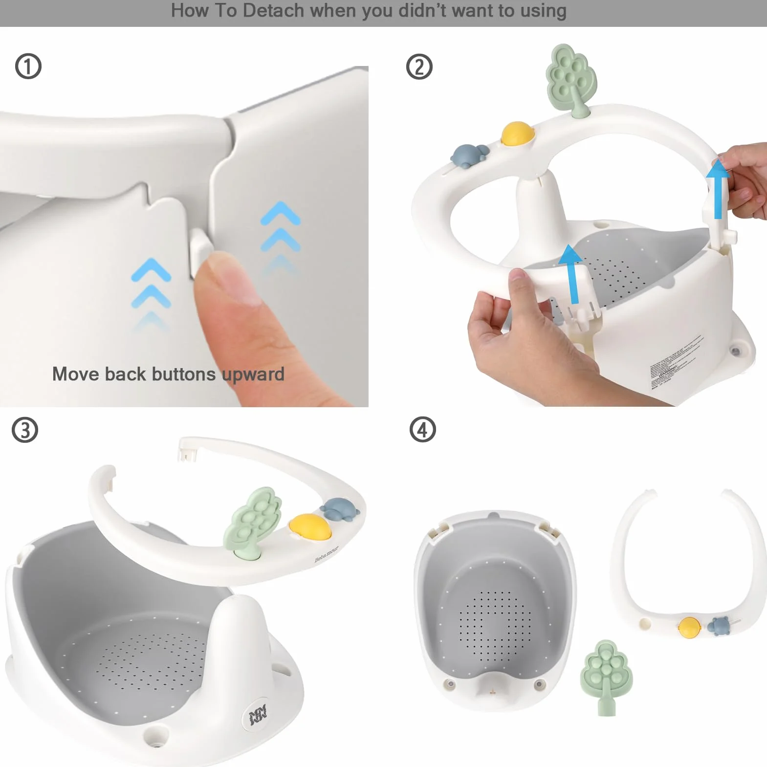 Bebamour Siège de bain bébé 6 mois+ Antidérapante Baignoire avec Jouets Pot à eau