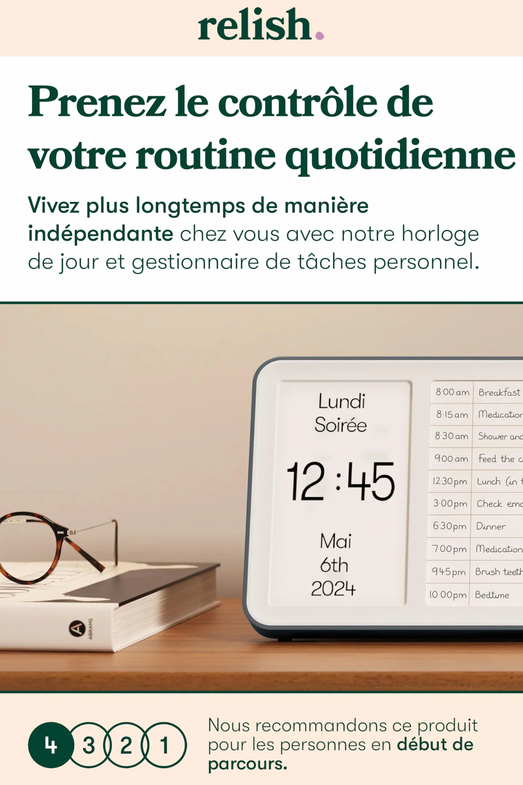 Relish Horloge numérique avec concentrateur de tâches quotidiennes calendrier grand écran