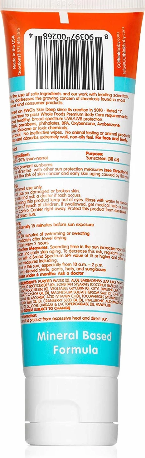 THINKBABY Lot de 2 écrans solaires SPF 50 90 ml pour bébé