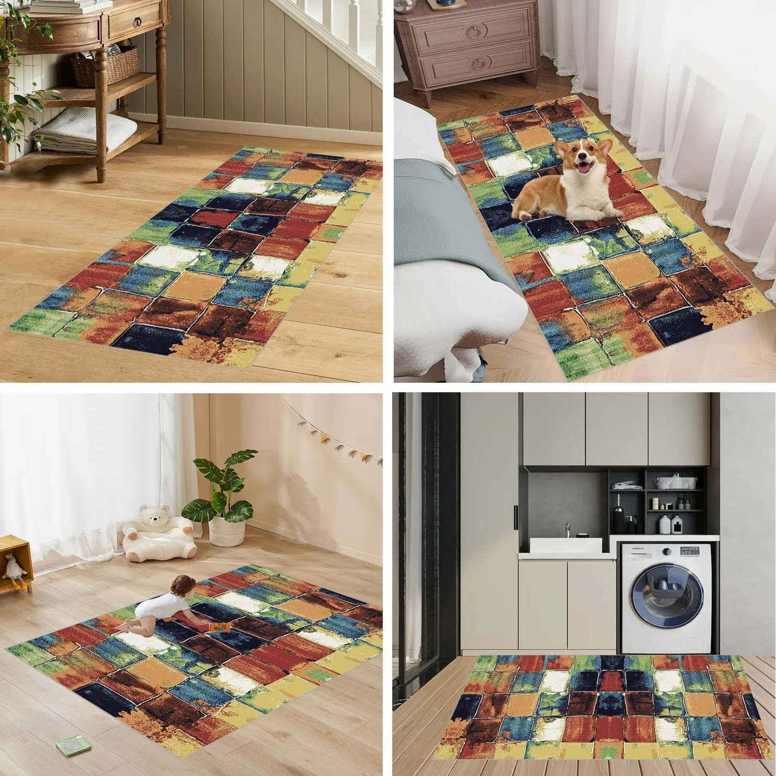 Tapis Cuisine Devant Evier 60 x 140 cm Antidérapant et Lavable Tapis Couloir Long Moderne Motifs Géométriques Tapis d Entree Interieur Tapis de Passage au Metre Tapis de Couloir Salon Chambre