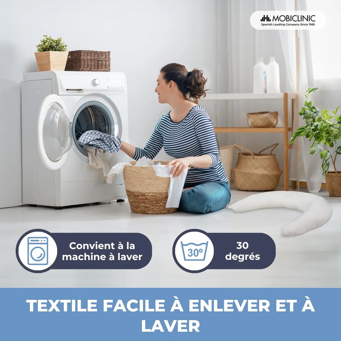 Mobiclinic® Coussin Allaitement et Grossesse XXL 3 en 1 Housse 100% Coton 150 cm Sangles Réglables Amovible Lavable