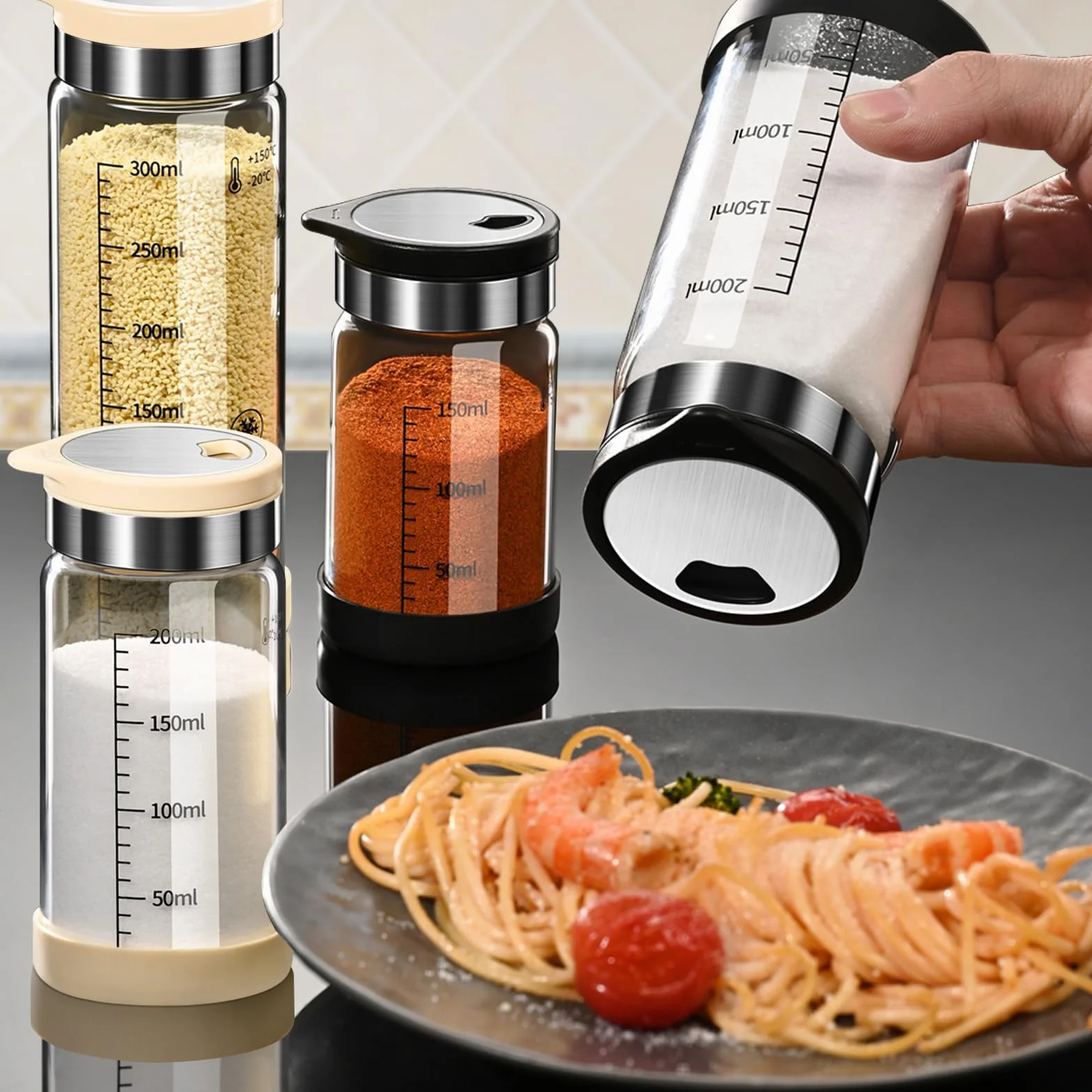 Salière et poivrière en verre borosilicaté avec couvercle acier inoxydable 200 ml