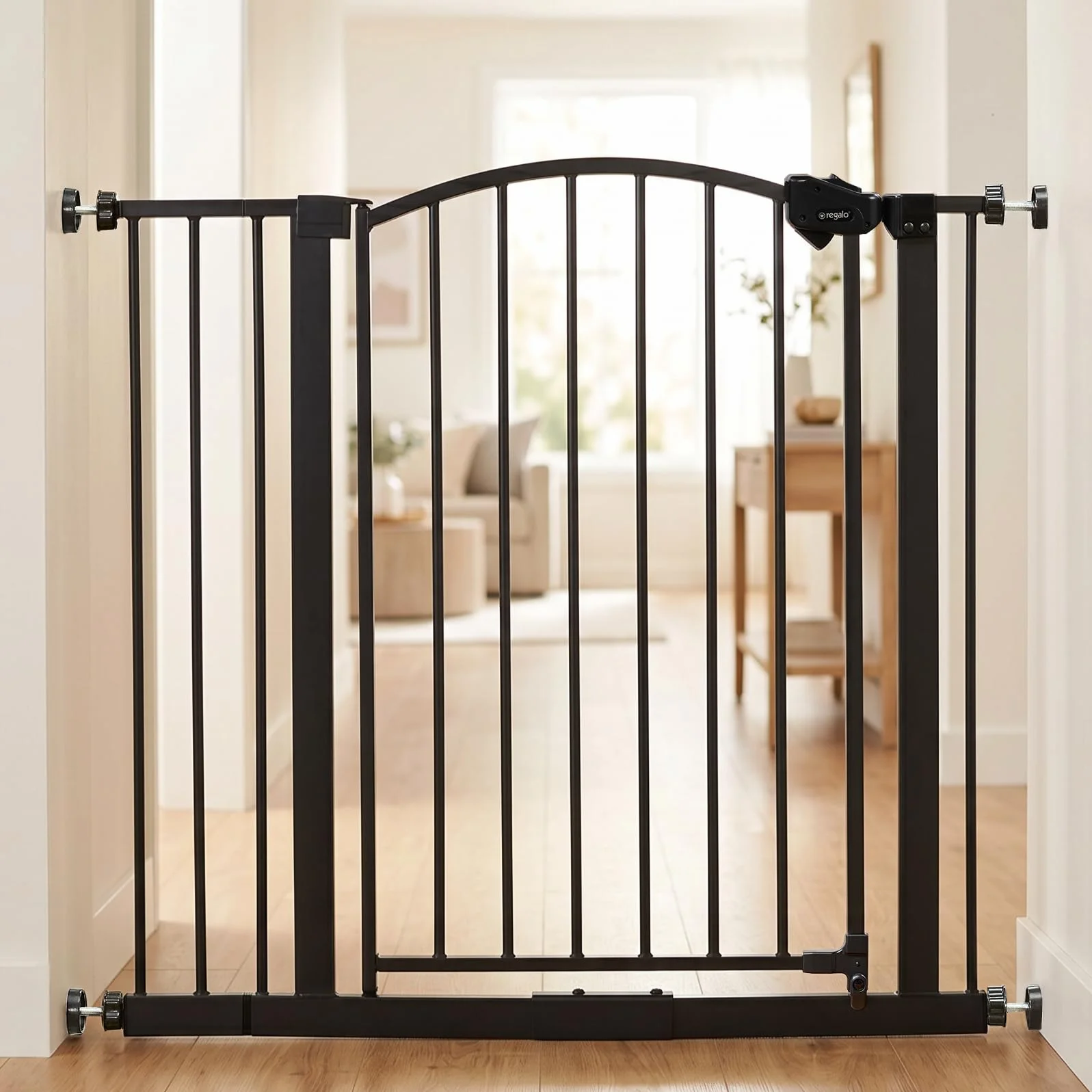 Regalo Safety Arched Baby Gate for Doorways & Stairs, 75-87cm, Pressure Mounted, Bronze