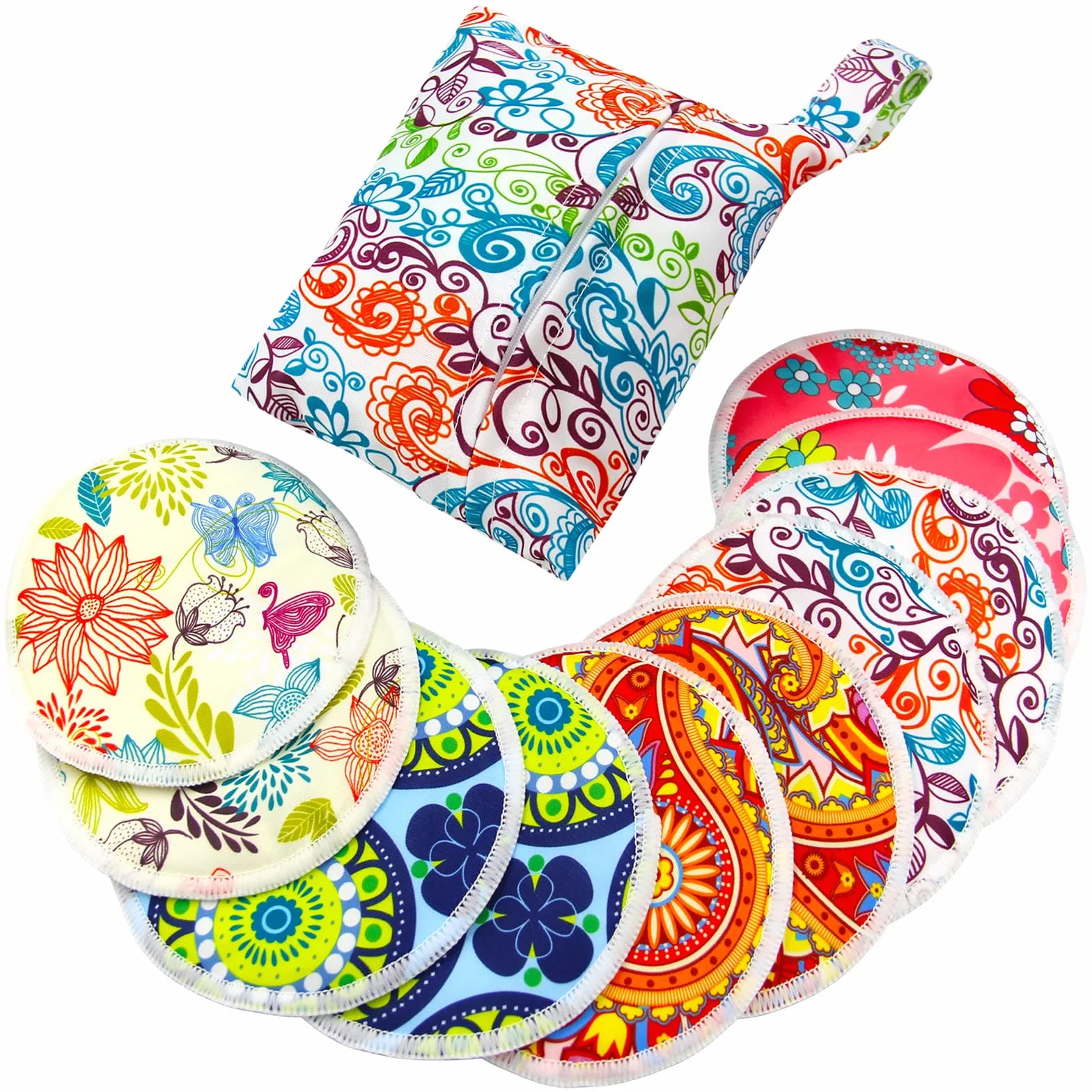 Coussinets d'allaitement en Bambou Bio Taille L 12cm – 10 lavables + Sac Humide + Sac de Lavage