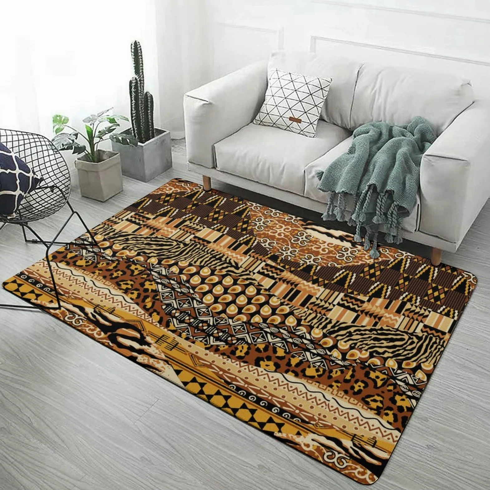 Tapis de sol patchwork de style africain, tapis de sol doux pour salon, chambre à coucher (100 x 150 cm)