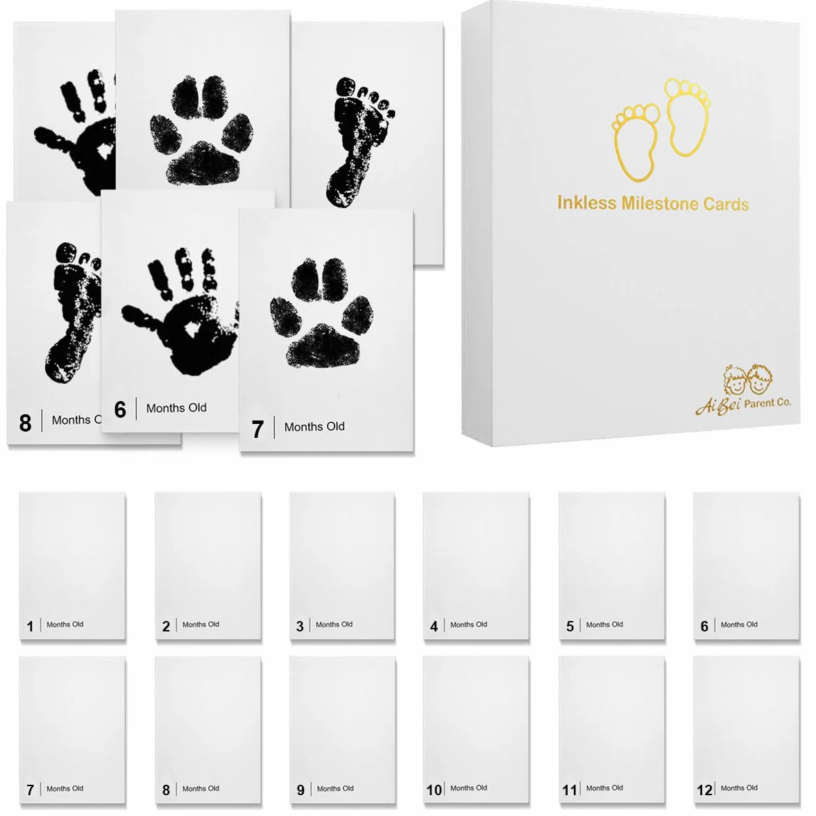 Kit Empreinte Bébé Sans Encre 14 cartes Milestone 1-12 mois