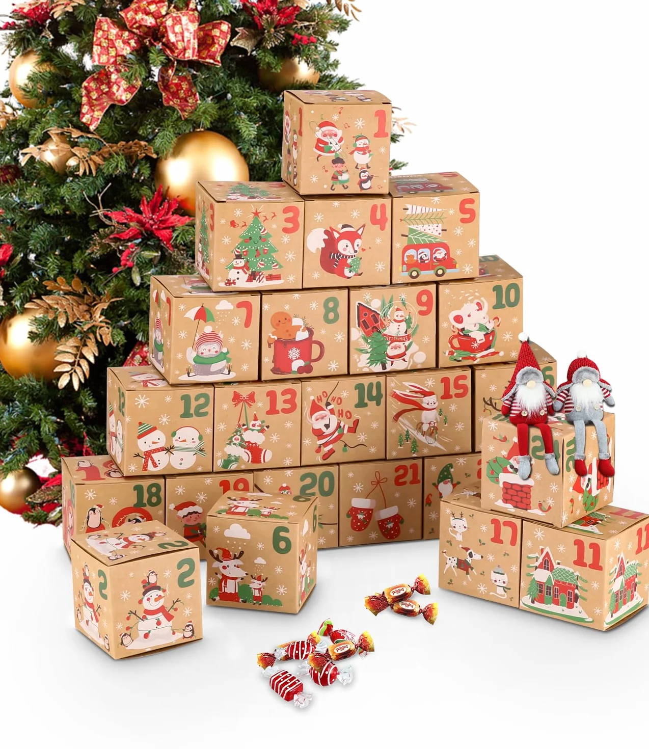 Calendrier de l'Avent 24 pièces Boîtes Kraft DIY Set Cadeau Noël