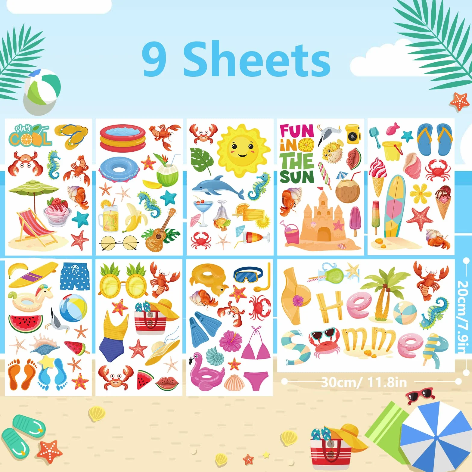 Hianjoo 104 Pièces Autocollants d'Été Hawaiian Décoration Plage Autocollants en Verre