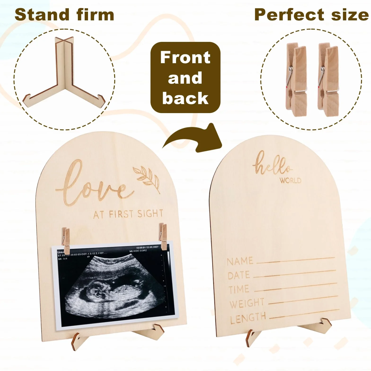 Cadre Photo D'échographie Bébé Souvenir Annonce Grossesse Bois Support Clip Cadeau Révélation Sexe Journal Nouveaux Parents