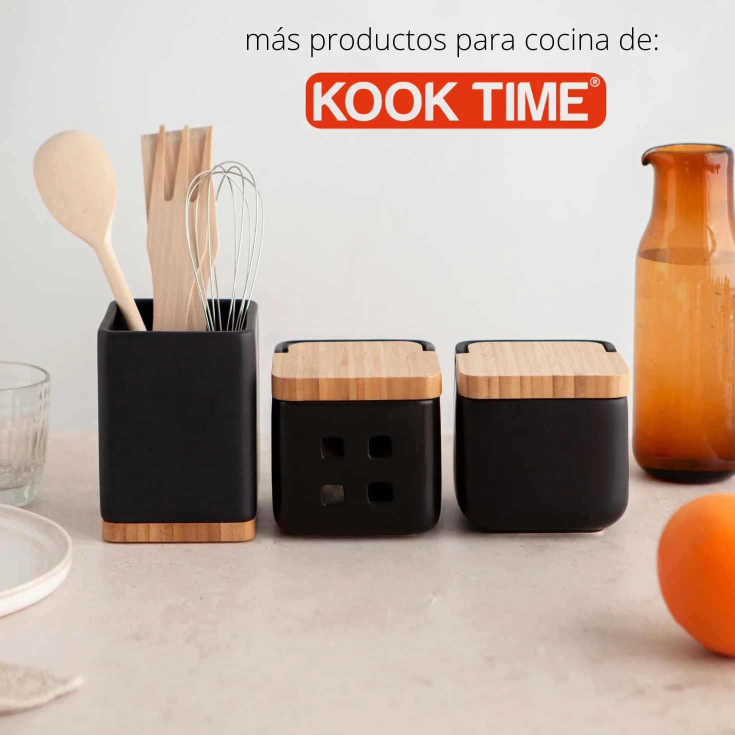 Set d'accessoires de cuisine salière pot à ail céramique bambou couvercle basculant 11,5 cm noir