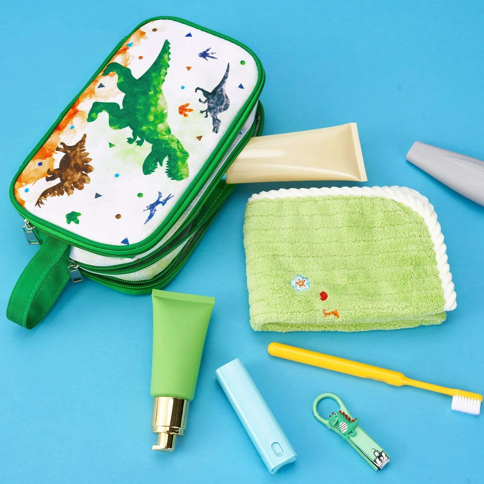 WAWSAM Trousse de Toilette Enfant Dinosaure Sac de Toilettes Résistant à l'eau Portable Voyage