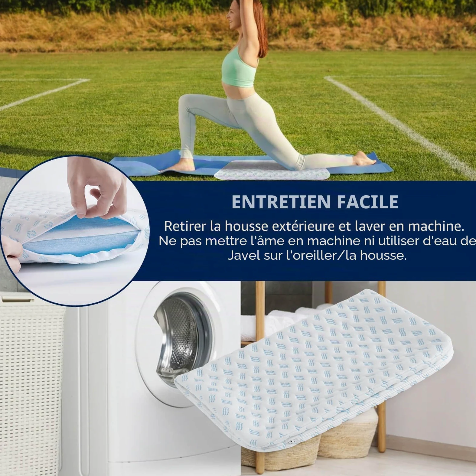 Oreiller en mousse à mémoire de forme, super fin, 40 x 60 x 7 cm, doux pour un sommeil réparateur, avec sac pour les voyages, le yoga, la méditation, avec housse lavable