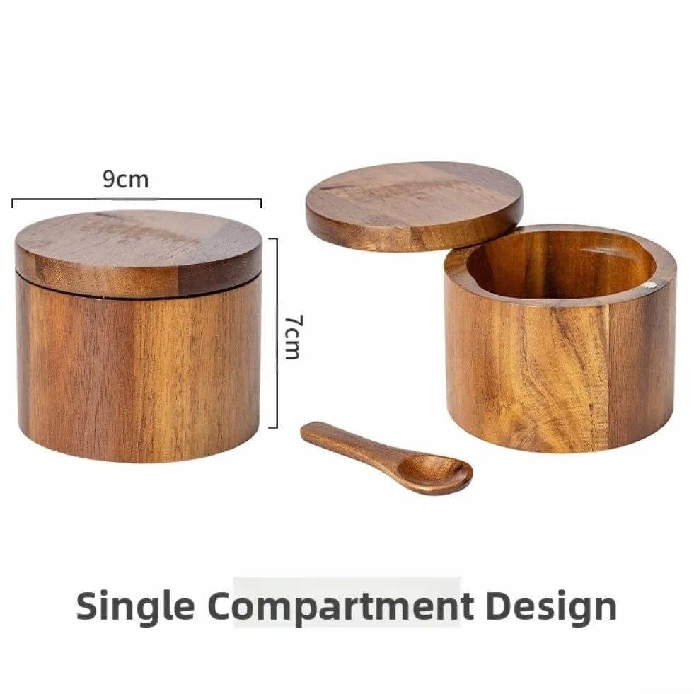 Salière en bois d'acacia avec couvercle rotatif, dimensions optimisées