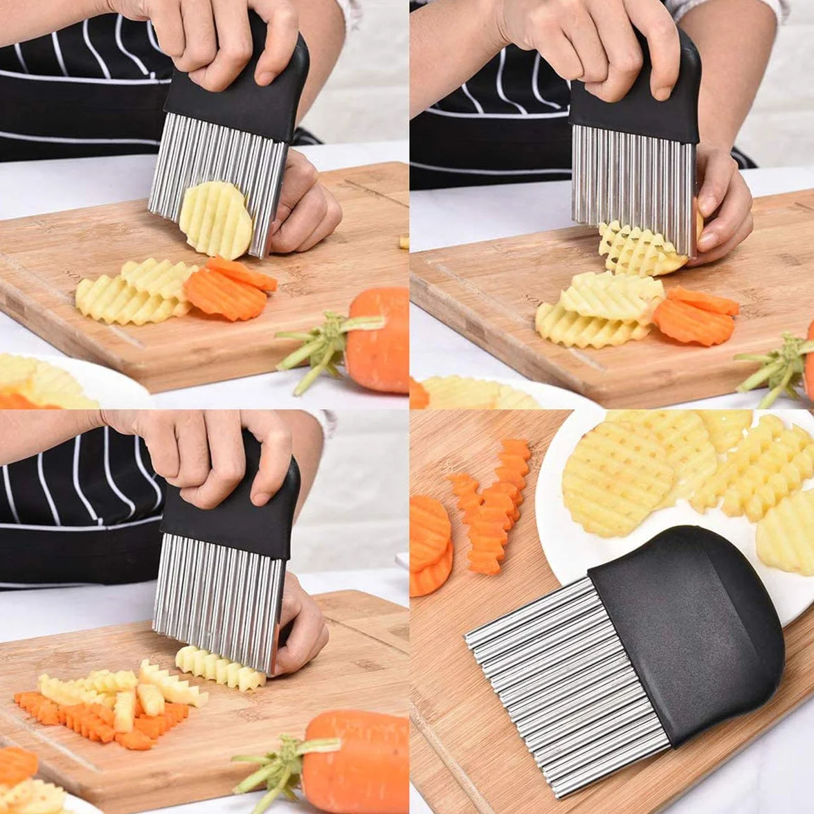 Coupe-frites ondulé acier inoxydable lot de 4 - Pour pommes de terre et légumes