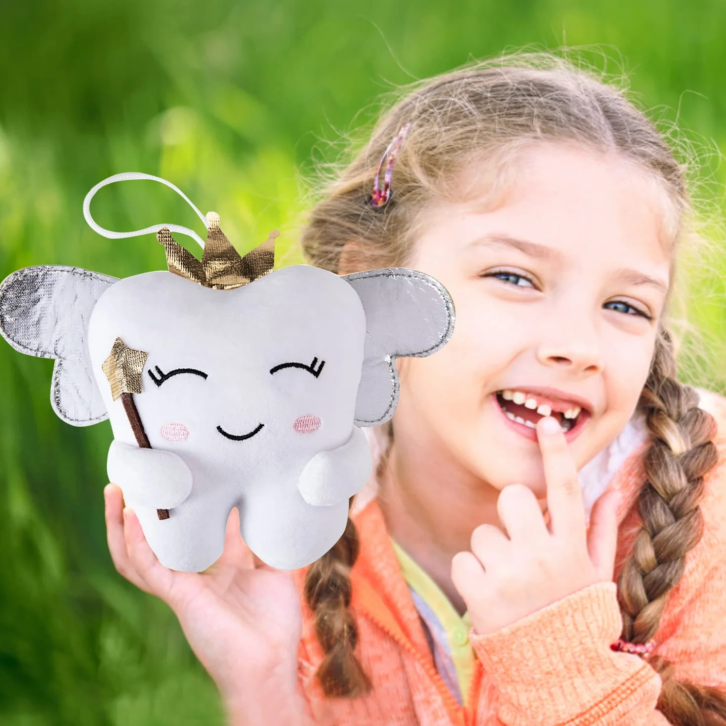 Poupée fée des Dents Ailes Brillantes brodé Oreiller avec Poche Souvenir Cadeau pour garçons Filles (Blanc)