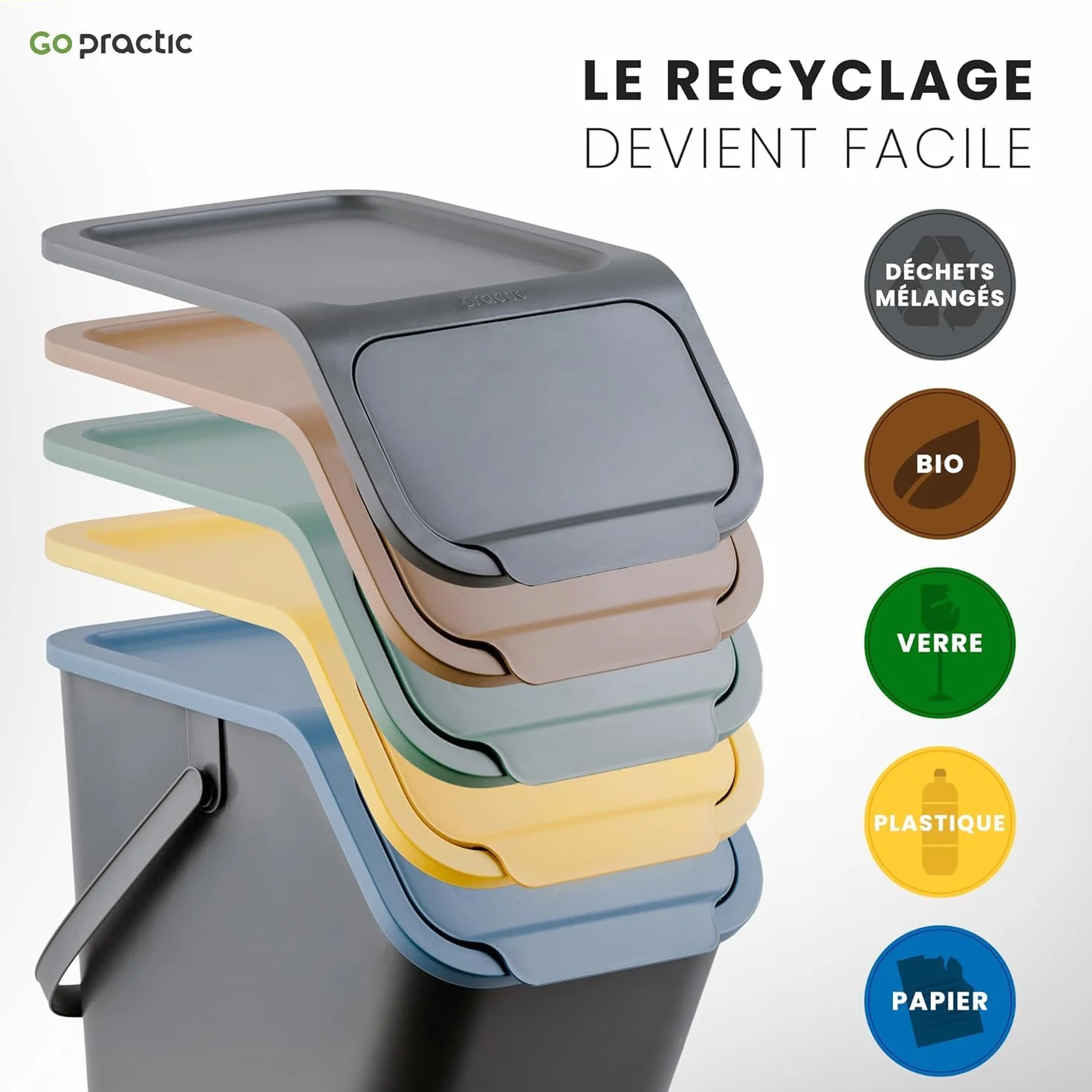 Set de Poubelles de Cuisine 4 Pièces 25L+4.5L Recyclage Biodégradable Conteneur à Déchets