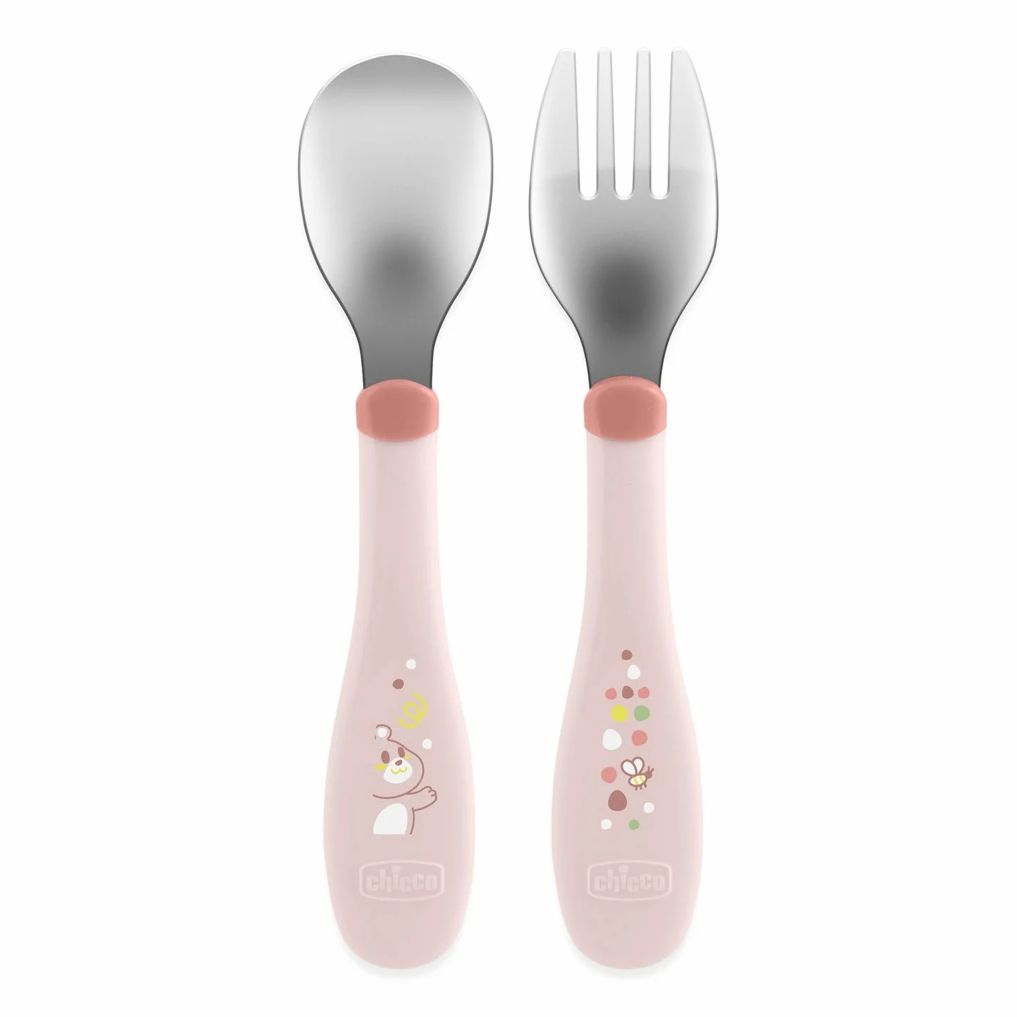 Chicco Couverts Enfants Acier Inoxydable Set Bouillie 2 Pièces 18M+ Rose