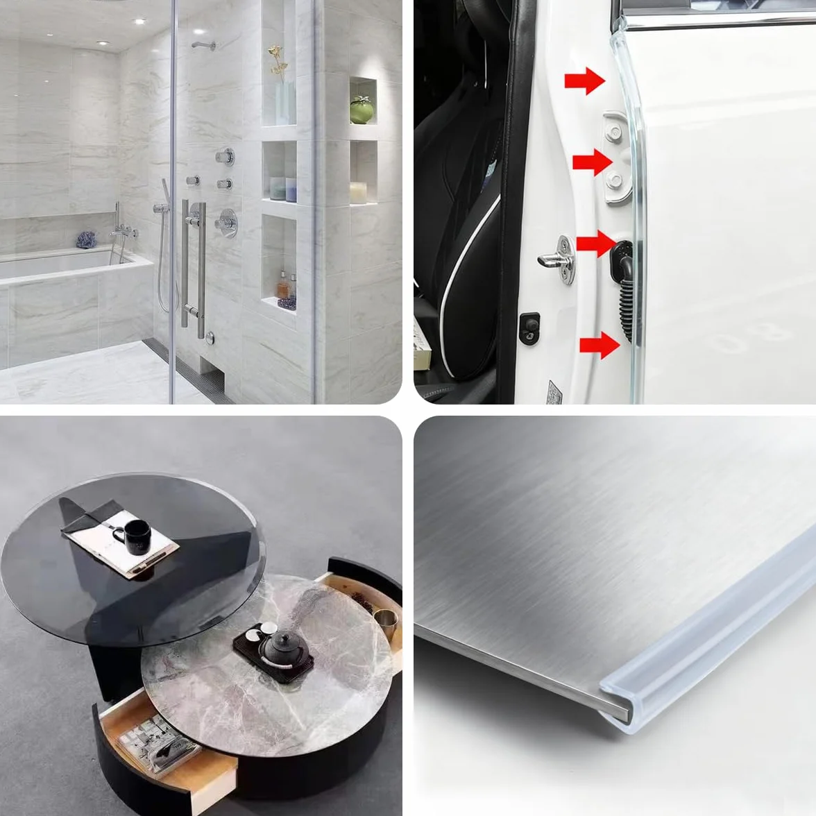 Bordure en caoutchouc autocollante en U 2-3 mm EPDM transparent pour tôle portes voiture camion