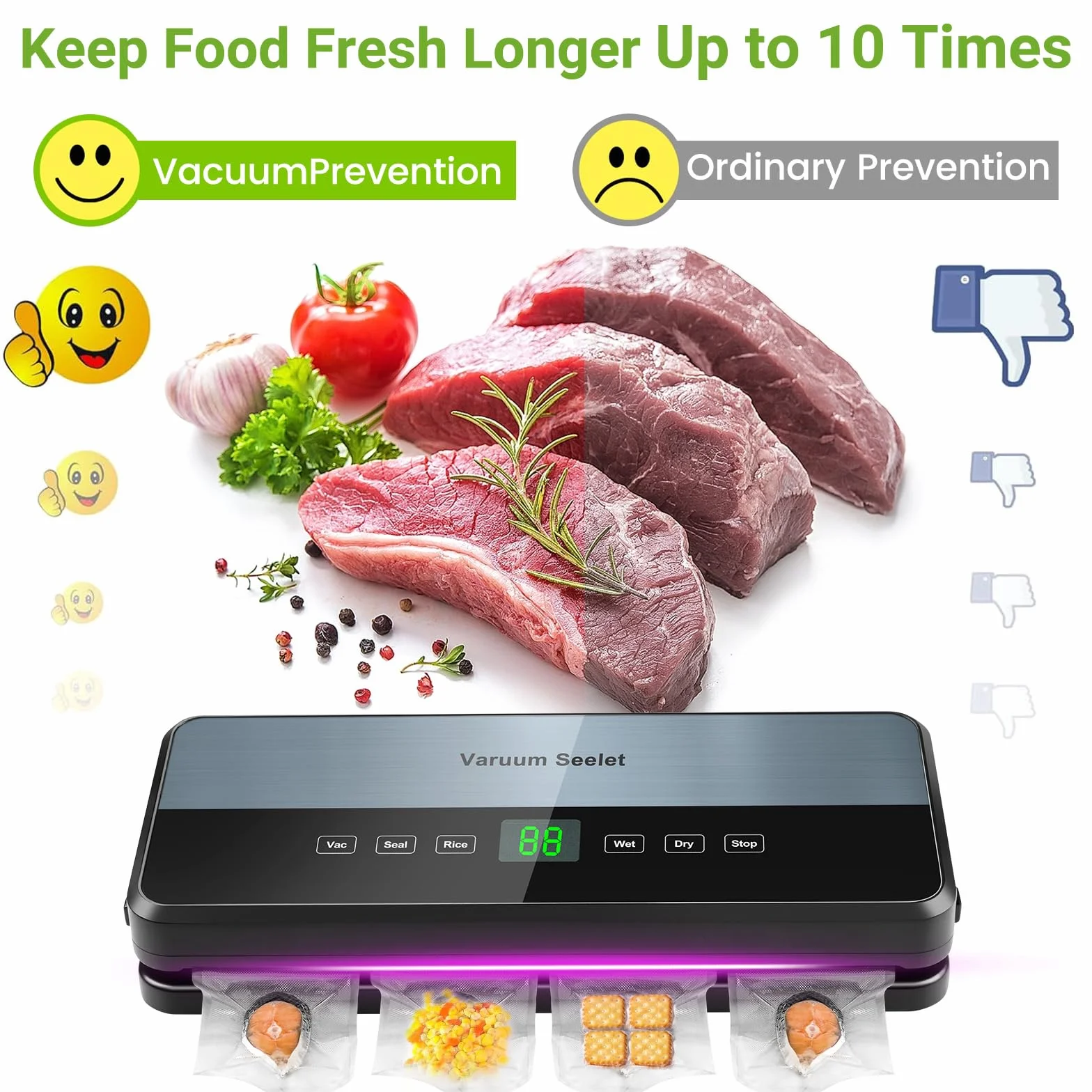 Machine Sous Vide Alimentaire 6 en 1, Sous Videuse avec Tuyau d'Aspiration, Coupeur Intégré et Rangement, 1 Rouleau + 30 Sacs