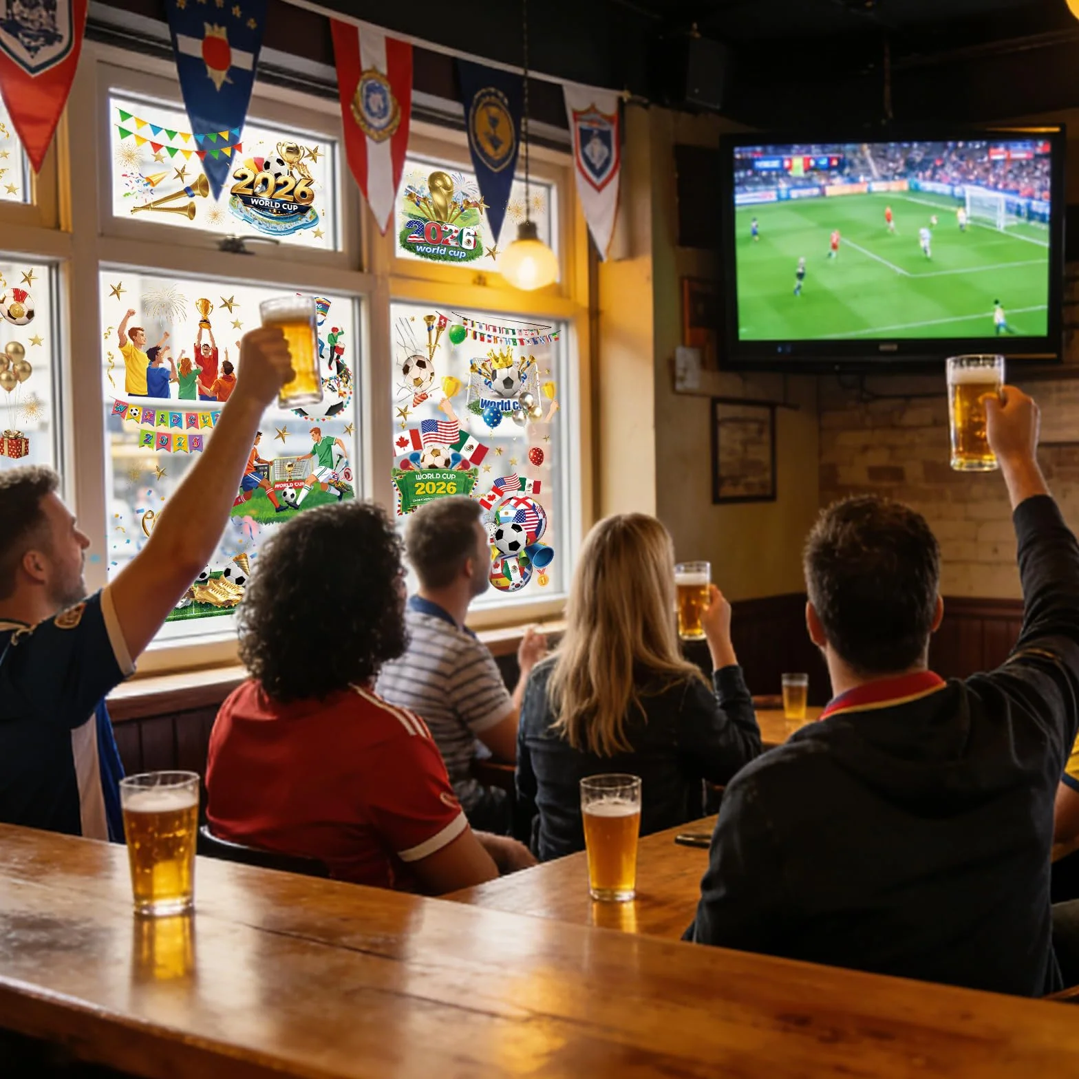 Autocollants pour Fenêtre Coupe du Monde 2026, 137Pcs Stickers Football Réutilisables