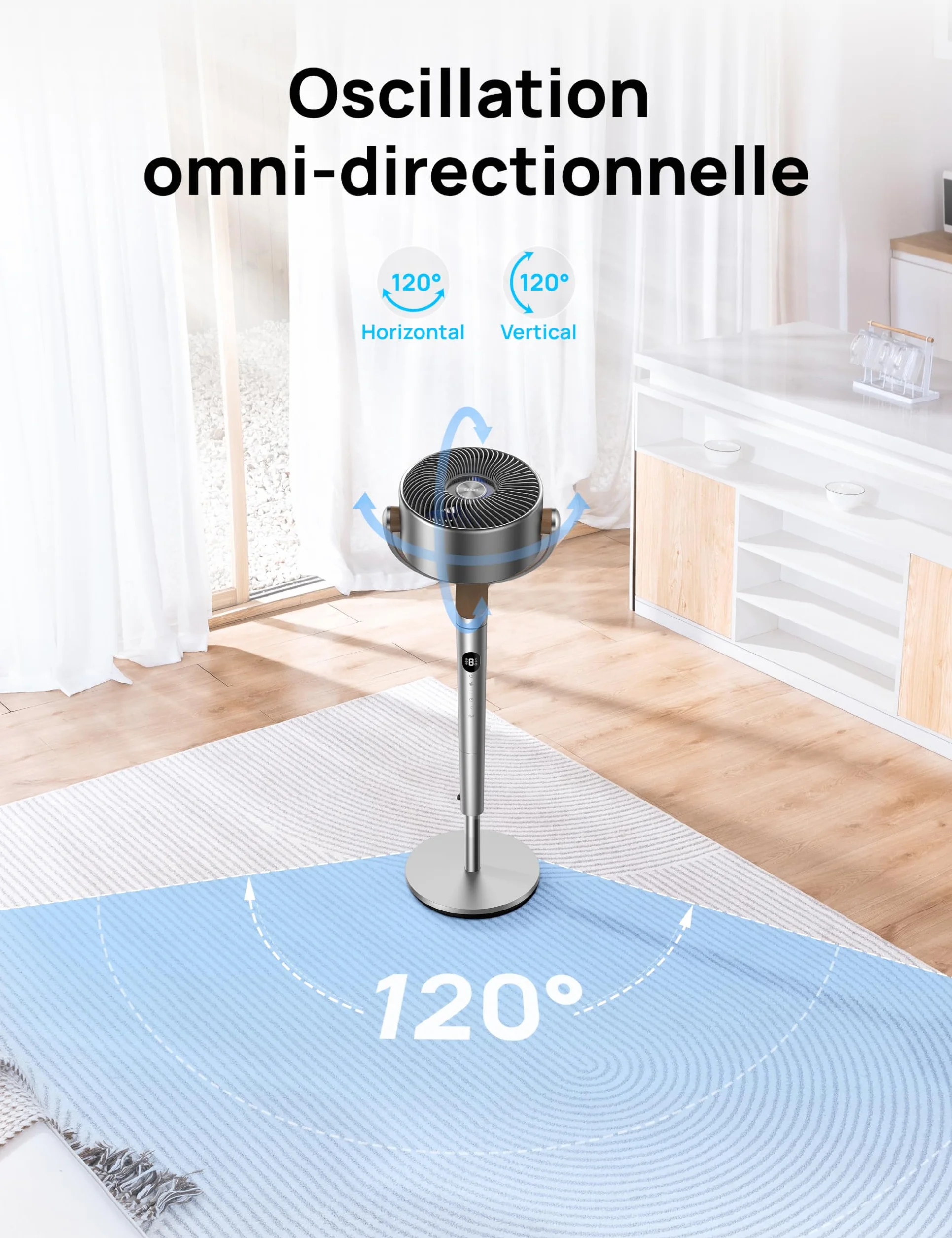 DREO ventilateur sur pied silencieux 23dB 1200m³/h 24M circulateur turbo PolyFan 502