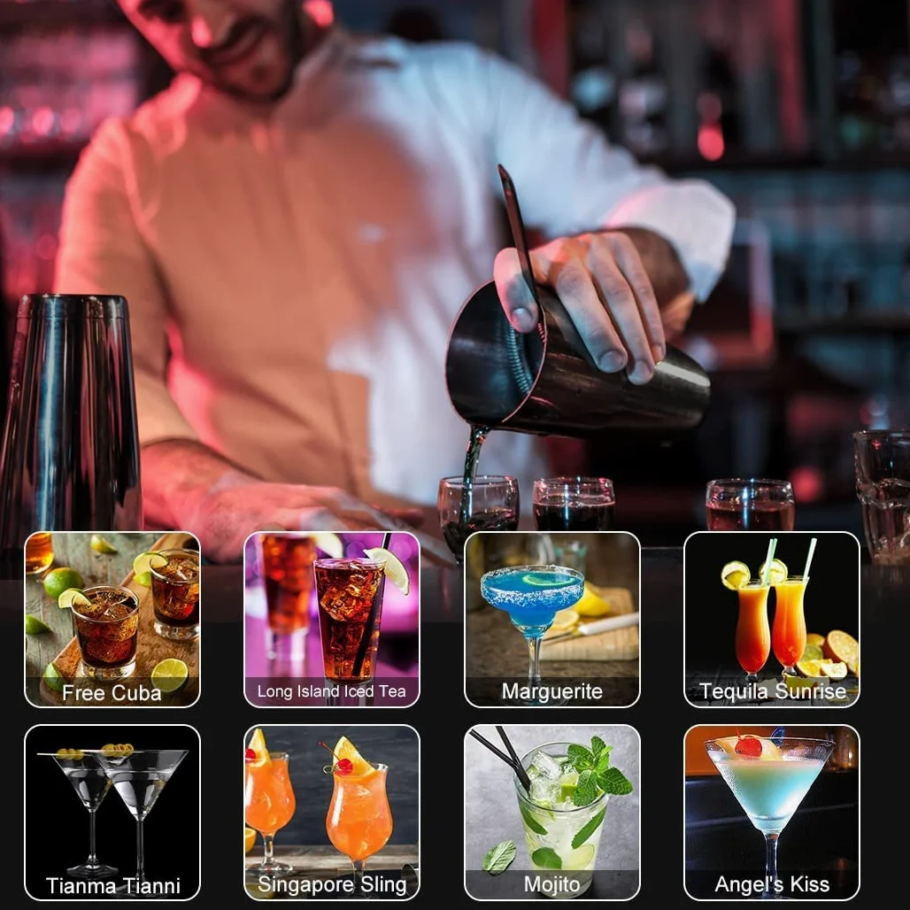 Shaker Cocktail,Cocktail Shaker Kit Mojito,25 Pièces Accessoire Bar,750 ml en Acier Inoxydable Kit Shaker à Cocktail Coffret Cocktail