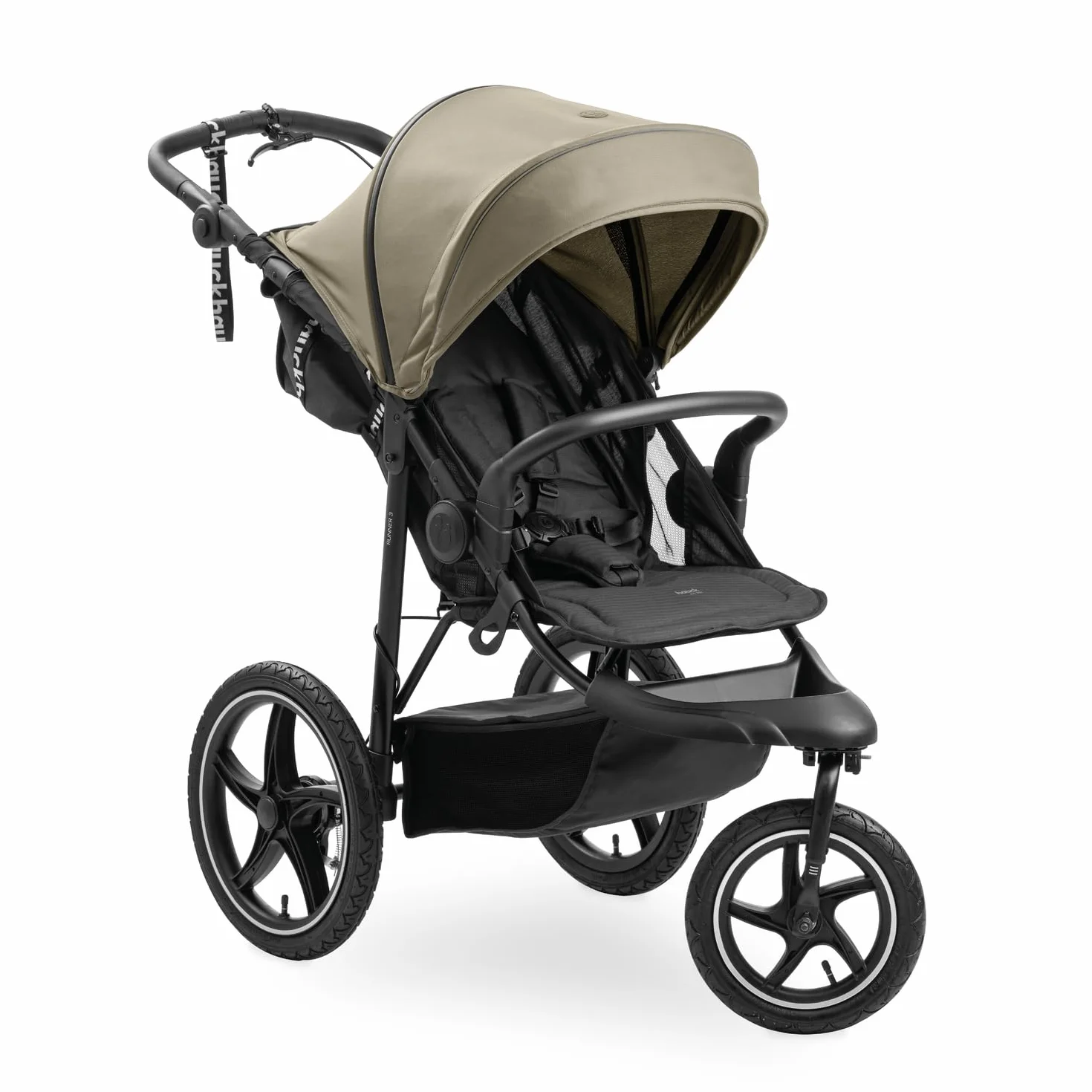 Hauck Runner 3 Olive Poussette 3 Roues Bébé Grandes Roues Air Suspension Frein à Main Canopy XL Fenêtre Maille Panier Couvercle Inclinable Porte-Gobelet 22 kg