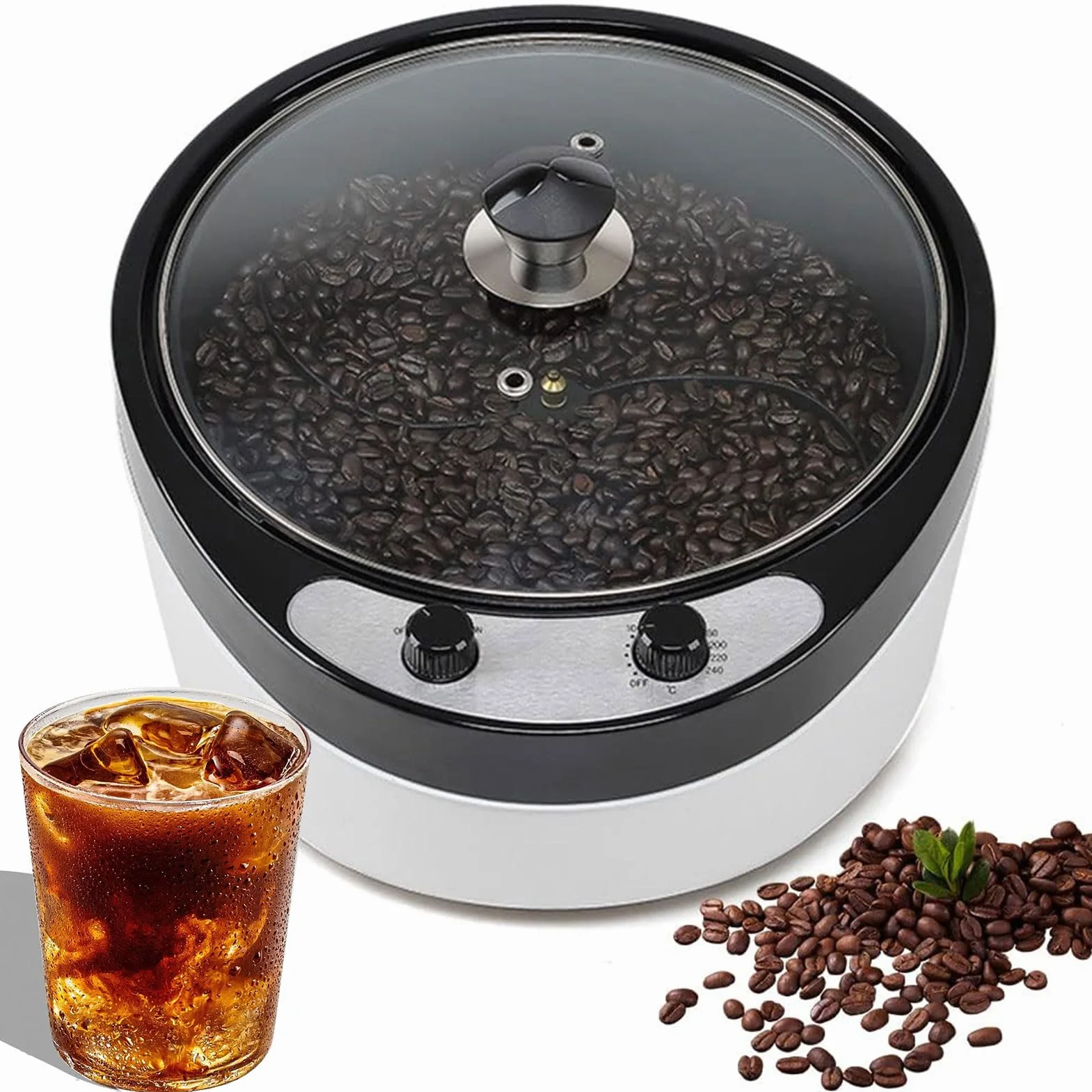 Torréfacteur électrique 1200 W Acier Inoxydable température réglable 0-240℃ pour café grains cacahuètes