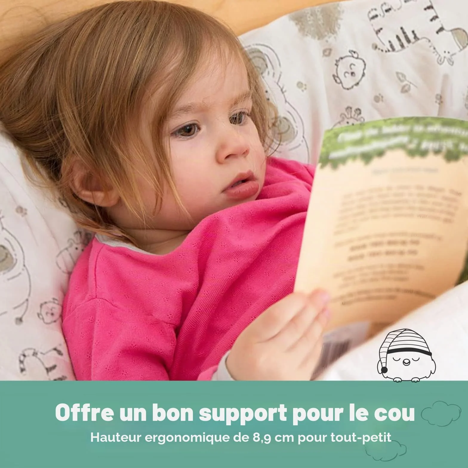Oreiller pour Tout-Petit en Coton Biologique Doux Lavable en Machine - Taie d'oreiller incluse
