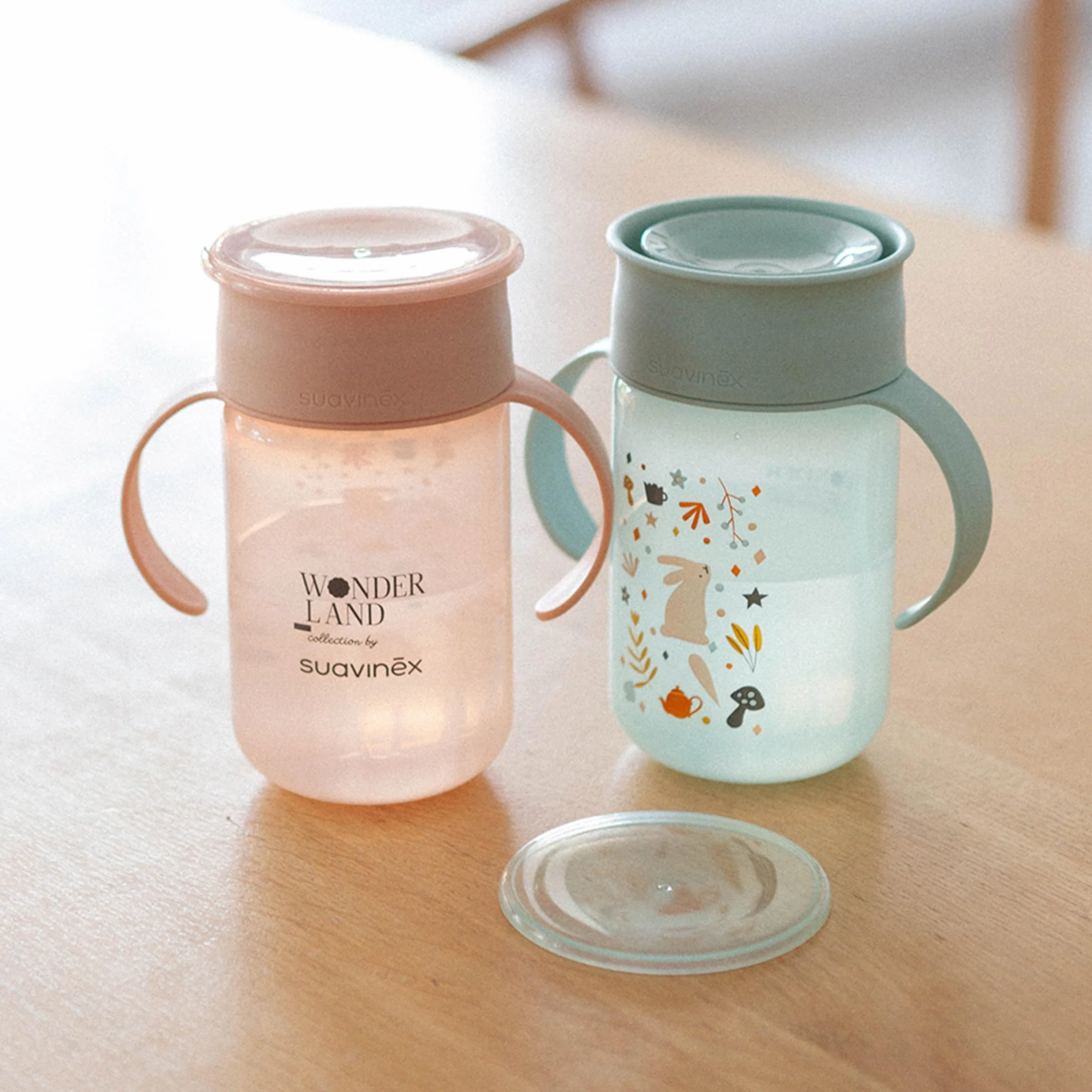Suavinex Tasse Apprentissage Bébé Magic Cup 360° Antifuite 340 ml Rose +12 Mois
