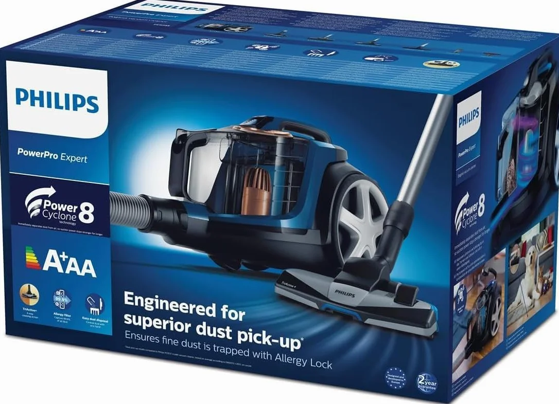 Philips Aspirateur sans Sac Série 7000 - 900W, HEPA 13, PowerCyclone8, Brosse Turbo Animaux, Compact, Bleu foncé